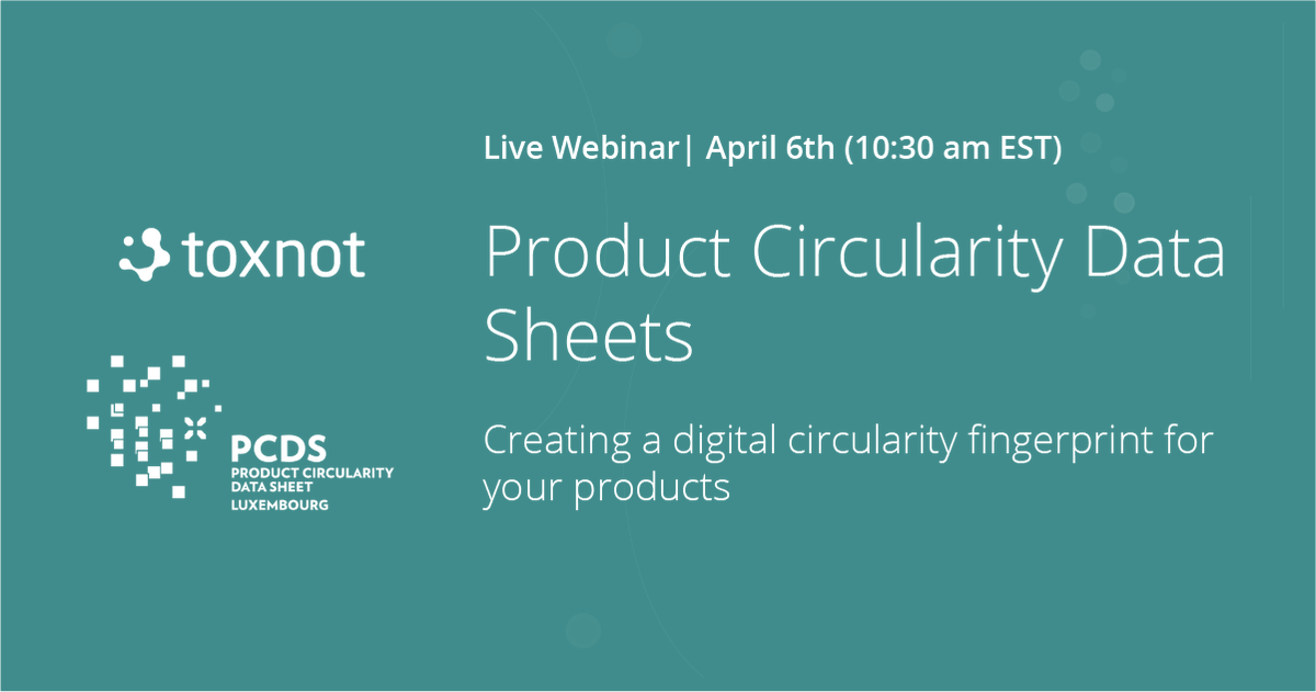 Green_Pete's tweet photo. Join me on #Toxnot's next webinar, April 6th!

We'll be reviewing everything you need to know about the #PCDS (Product #Circularity Data Sheet) standard and how together we're helping bridge the #CircularEconomy data gap.

You can register here: https://t.co/YnsnPeHBUS https://t.co/AsCxBuwZsL