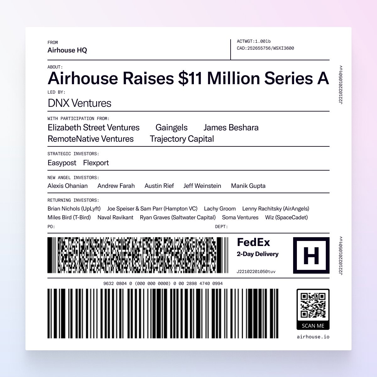 Airhouse is proud to announce that we’ve raised $11 million in Series A funding to power the future of ecommerce operations. Thank you to our customers and partners for making this possible! Learn more: airhouse.io/blog/airhouse-…