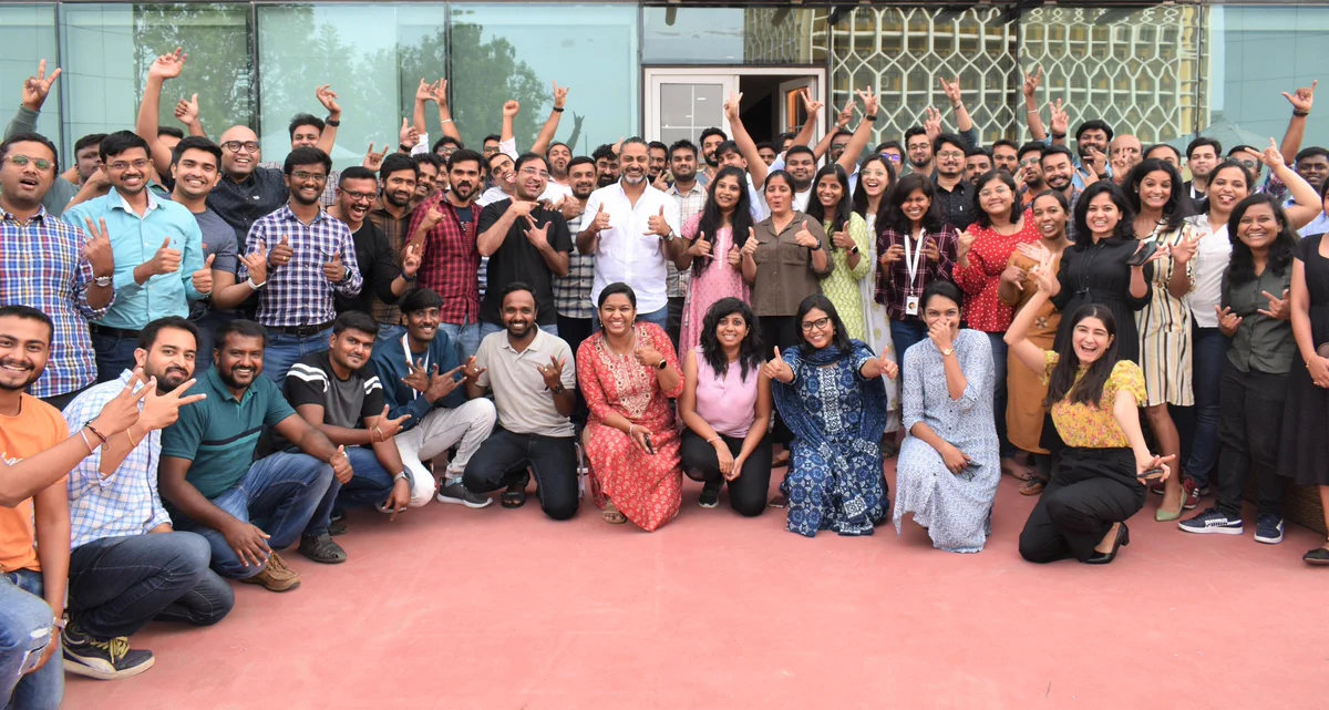 Group photo of Planvire employees in Bangalore with CEO Razat Gaurav