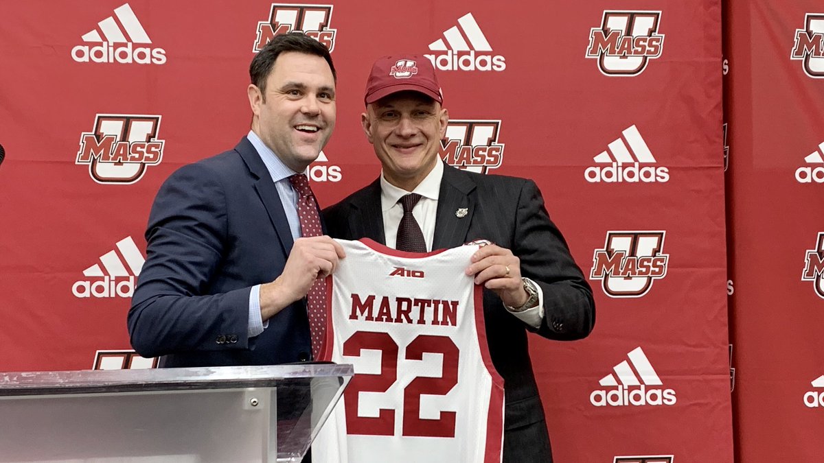 University of Massachusetts Amherst director of athletics Ryan Bamford (left) formally introduced Frank Martin as the head men's basketball coach during event at campus Champions Center.  #umassbasketball #umassamherst