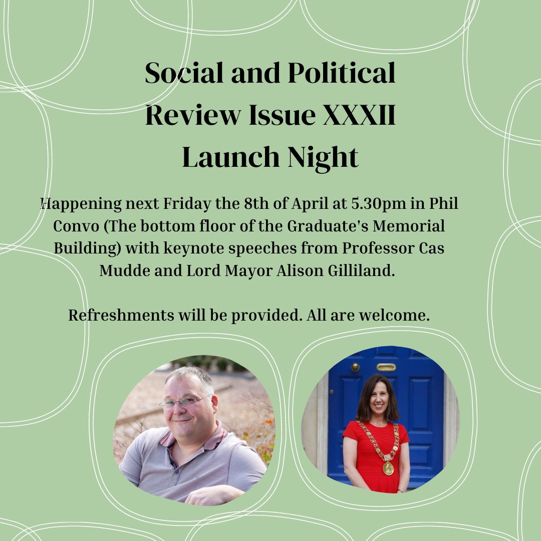 trinityspr's tweet photo. Happening next Friday the 8th of April at 5.30pm in Phil Convo (The bottom floor of the Graduate's Memorial Building) with keynote speeches from Professor Cas Mudde and Lord Mayor Alison Gilliland.

Refreshments will be provided. All are welcome. https://t.co/EzYS0KWgjW