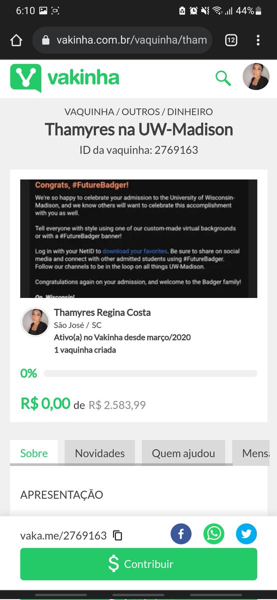 cabellocarpnter's tweet photo. oi galera, vocês acompanharam a minha luta nos últimos anos para conseguir passar em alguma universidade E EU PASSEI NA UNIVERSITY OF WISCONSIN MADISON COM BOLSA QUE COBRE TODOS OS GASTOS DIRETOS, mas eu ainda tenho gastos e preciso de ajuda de vocês https://t.co/vFYDgppNUe https://t.co/aEm2idDMzp