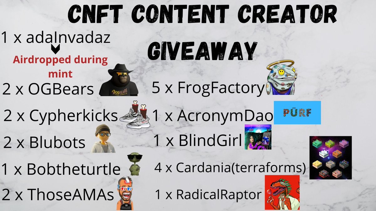 Atlanick's tweet photo. #CNFTCommunity we have a #CNFTGiveaway  for the Content Creators Event

We will be drawing the winners live on the show
Winners chosen every 15 - 30 minutes

Show starts in ~2 hours

Enter:
1. Like
2. Retweet
3. Make some F*** noise in the comments https://t.co/8BKM68KTHo