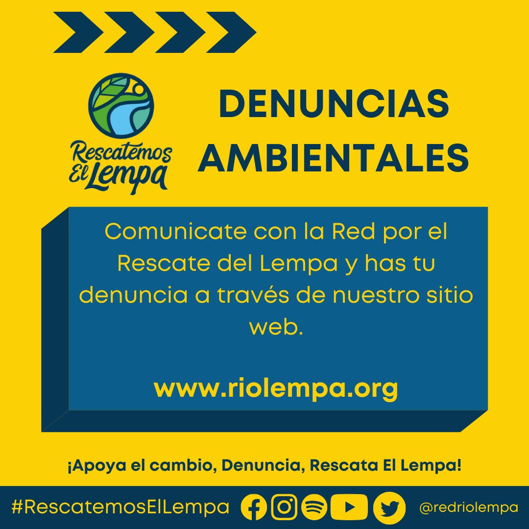Recuerda: Puedes realizar denuncias ambientales en nuestro sitio web, escribe tu nombre, un correo electrónico de contacto y mensaje donde expliques las situación que has notado, nosotros podemos ayudar. ✅

#RescatemosElLempa #DíaDelLempa #Trinacional #Ecosistemas #Naturaleza