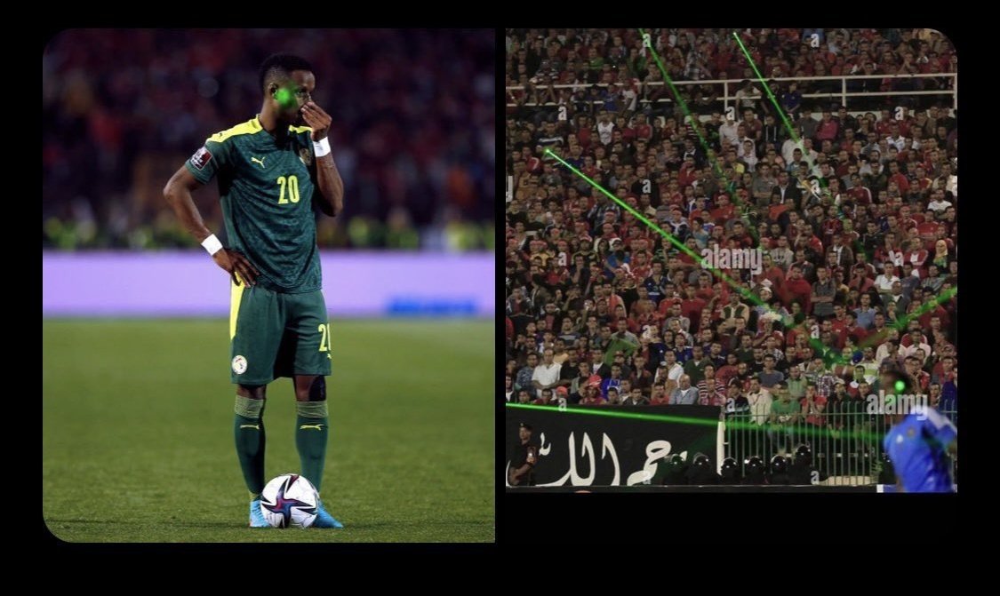 CFCNiro_'s tweet photo. Lets not forgot Egypt fans started this Laser Issue and now when they receive the same medicine they start to whine and call out senegal for the karma they received 😂😂😂mad #SENEGY #Salah #Mane #mendy https://t.co/C3CVh251Gl
