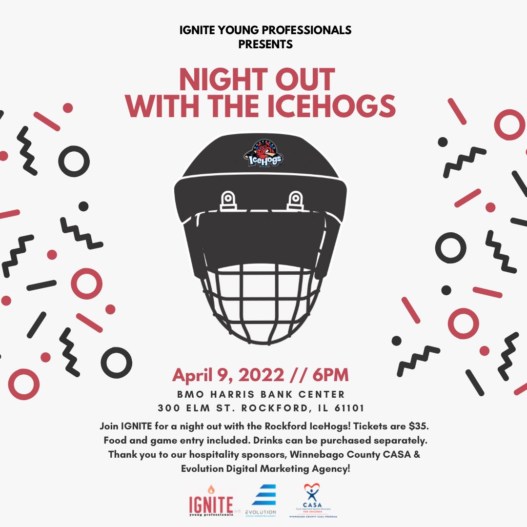 igniterockford's tweet photo. Have you RSVP’d for our Night Out with the Rockford IceHogs yet?! There are only 18 tickets left. 🤯

Make sure to grab yours today! ⬇️
https://t.co/hav0TW1Rs7

Thank you to our hospitality sponsors, Winnebago County CASA and Evolution Digital Marketing Agency! https://t.co/GfRF4G9GXm