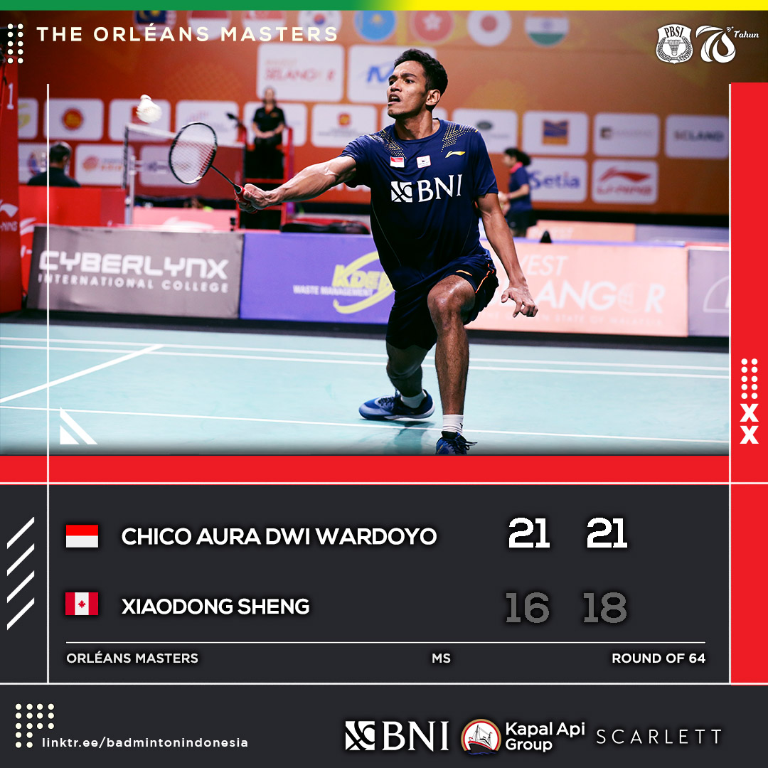 INABadminton's tweet photo. Chico melaju ke babak berikutnya setelah mengalahkan wakil Kanada.

#BadmintonIndonesia #OrleansMasters2022 https://t.co/Ra7tjhuCXR
