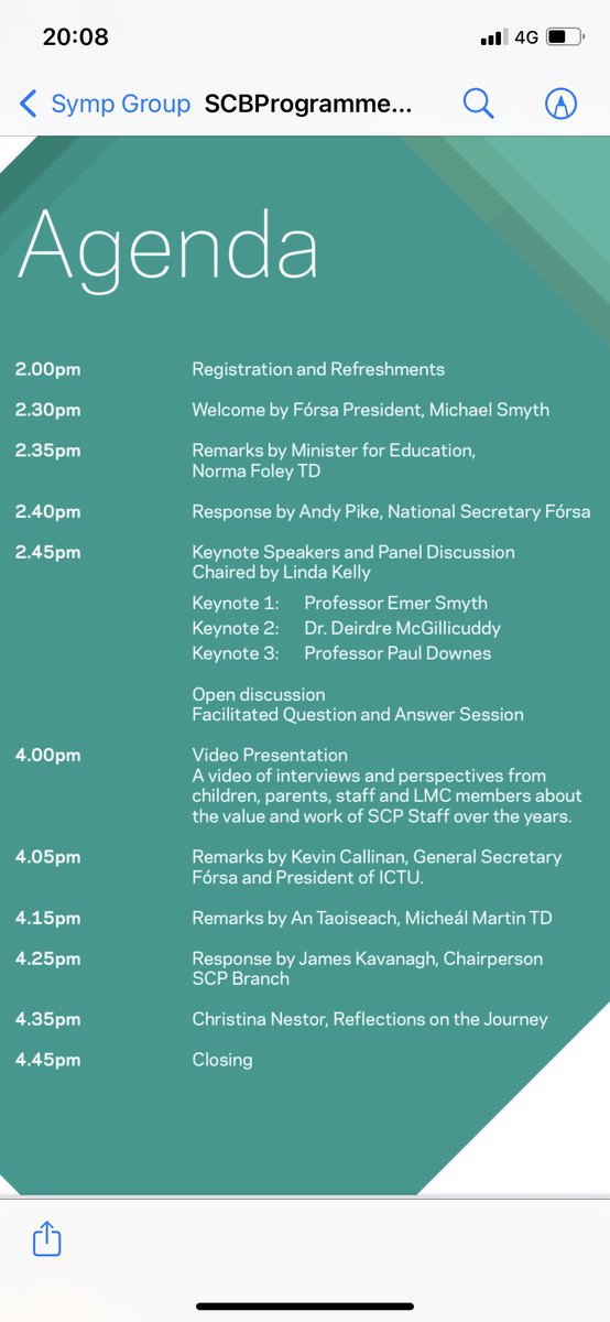 ForsaScp's tweet photo. The agenda for #ForsaSCP20 Symposium tomorrow. We are looking forward to welcoming our guest speakers including @NormaFoleyTD1 and @MichealMartinTD https://t.co/4ahRV3CkiB