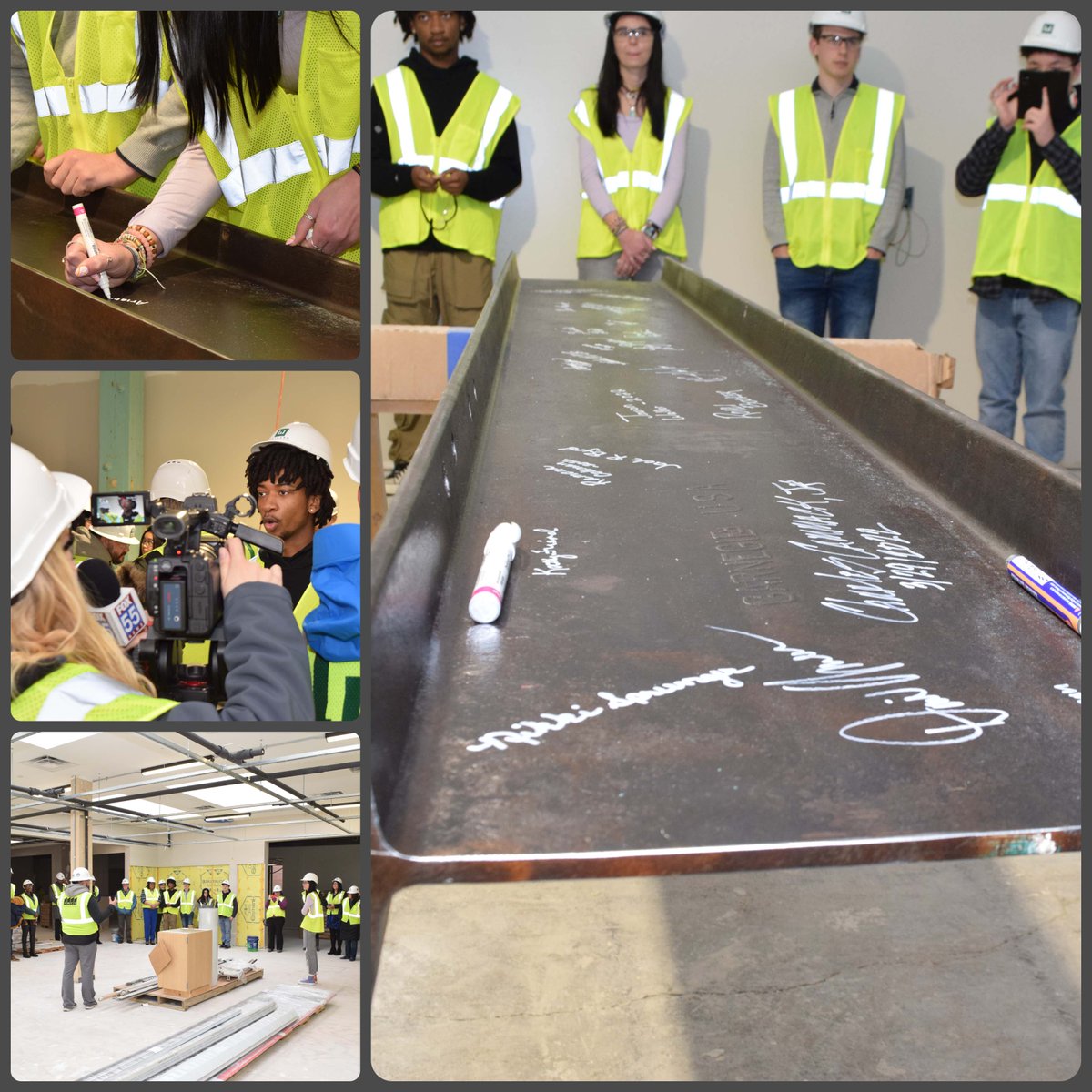 FWCommSchools's tweet image. Future @AmpLabEW students visited Electric Works for the first time today to see the space and sign a beam that will be on display. The beam was removed from @ElectricWorksBD during renovation and will serve as a nod to the building&apos;s history. #sparkinginnovation