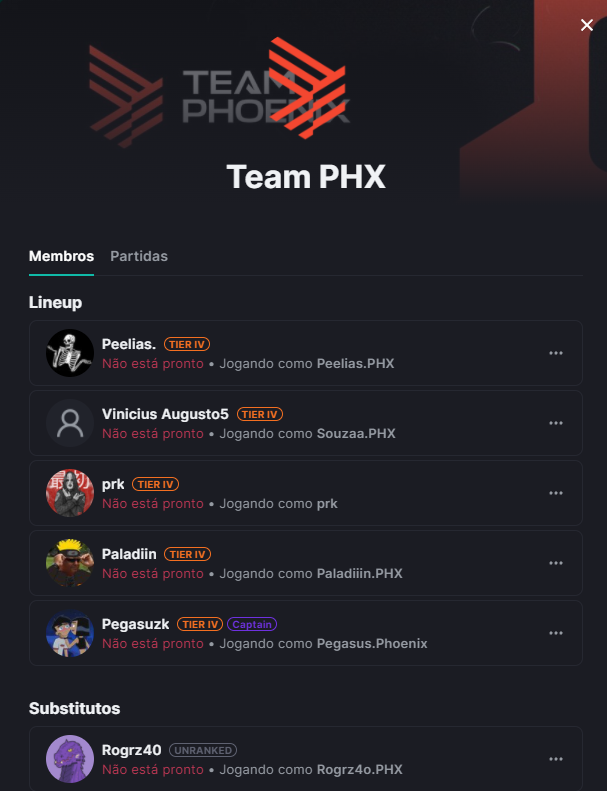 📋 EQUIPE: <a href="/ProcuraOrg/">Ex - TeamPHX A PROCURA DE ORG</a> (Ex-TeamPHX) 🥇

🇧🇷 <a href="/PeeliasR6/">Peelias</a> 
🇧🇷 <a href="/SouzaaR6s/">Souzaa</a> 
🇧🇷 @prkR6S 
🇧🇷 <a href="/paladiinr6/">Paladiin</a> 
🇧🇷 <a href="/HPegasuzk/">Hugo</a> 

🇧🇷 @rogerzaoR6 
🇧🇷 <a href="/KaiquePantojo/">Kaique Pantojo</a>