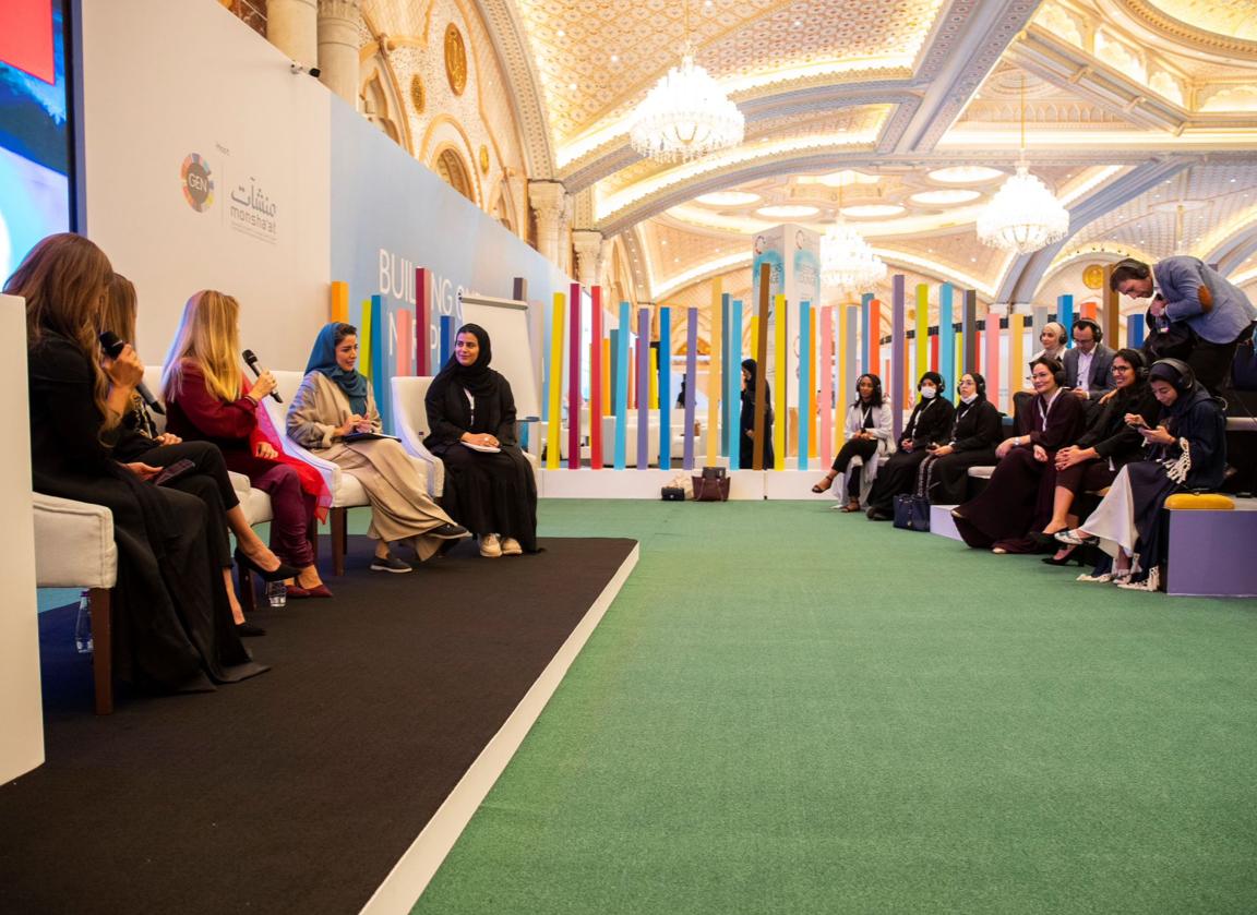 MISA's tweet photo. #MISA’s Hala Al-Hejin, MD of the #ICT sector, alongside leading female investors entrepreneurs from around the globe discuss women empowerment in the Kingdom’s growing digital economy, the policies shaping it and investment opportunities across the #technology sector at #GEC2022 https://t.co/NmCdnRg4D9