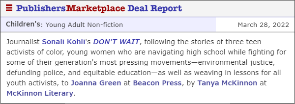 Sonali_Kohli's tweet photo. ✨clears throat loudly✨ I'm so excited to share that my young adult nonfiction book about teen activists is getting published! I've spent the last 2 years reporting, and I can't wait for you all to delve into the movements that Nalleli, Kahlila and Sonia have been fighting for. https://t.co/svFUgQv7ag