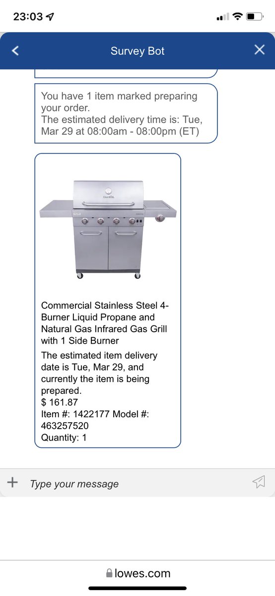 HurryAri's tweet photo. @Lowes This was my order confirmation, and reconfirmed via chat. And then boom canceled. Why offer something as a bait? What was the endgame. https://t.co/WllowMMkWe