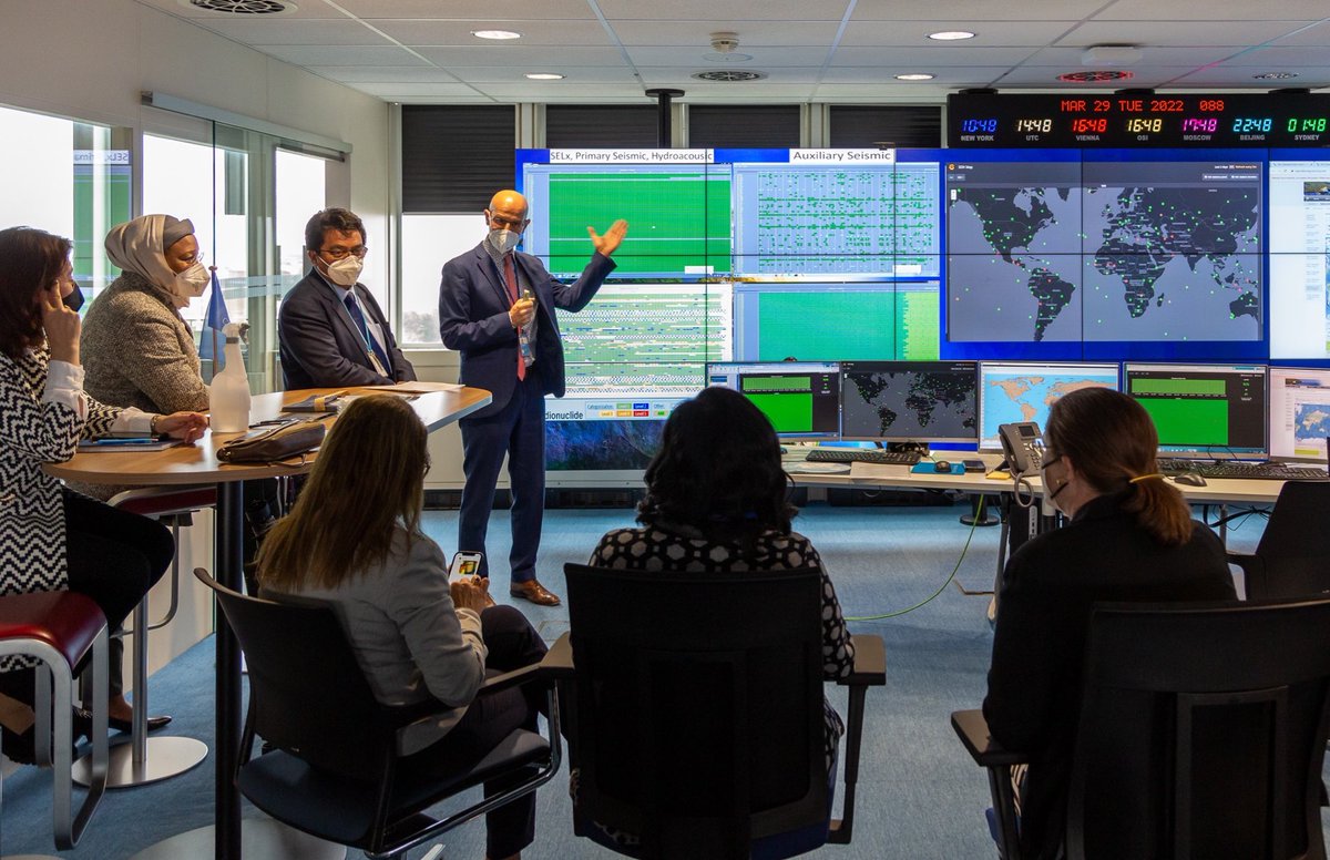 CTBTO's tweet photo. CTBTO welcomed 🇺🇸Under Secretary for Arms Control &amp; International Security Bonnie D. Jenkins, @UnderSecT &amp; Ambassador @LauraSHHolgate to our HQ. Led by our women directors, they were given a tour of our facilities, incl. the Ops Centre. A true example of strong female leadership. https://t.co/ajNPPLNtQp
