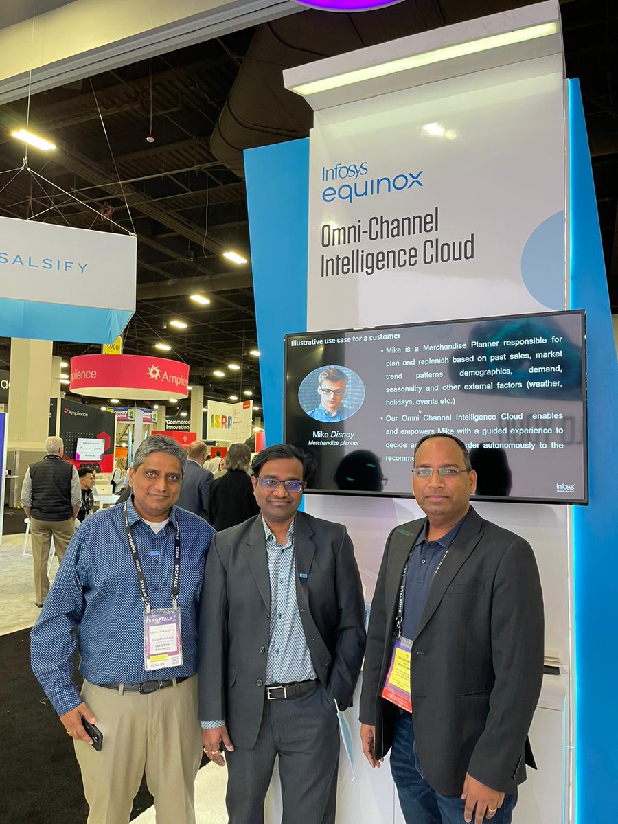 infosysequinox's tweet photo. 4 hours until the exhibit closes. Come meet us at booth #7070 to learn about our 4 showcase areas - Human-centric experiences, Hyper-personalized marketing, Future-ready commerce and marketplaces and Omni-channel intelligence cloud. #Shoptalk2022 #HumanCentricCommerce https://t.co/6aQm64MVAZ