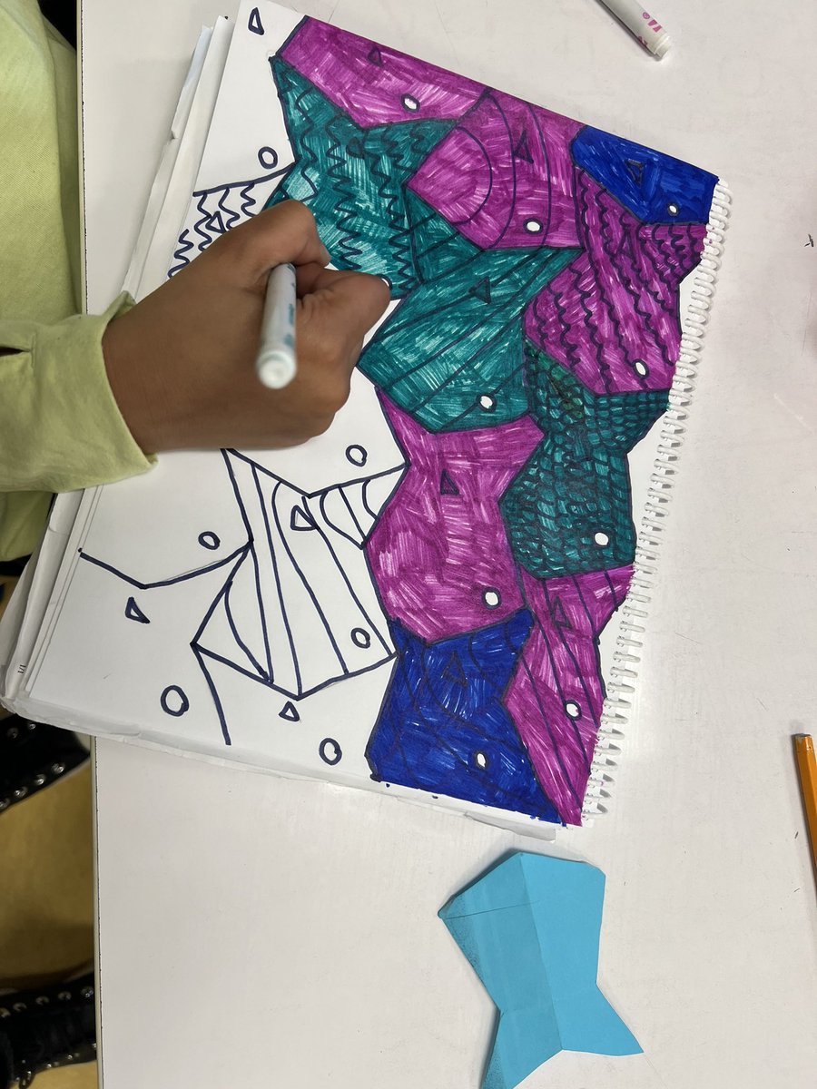 MrsQuilley's tweet photo. #students in #grade2 and #grade3 investigated #mcescher #tessellation #artwork and created their own fish tessellation  Where can you spot tessellation where you live? #math #mathematics #teachersfollowteachers https://t.co/oMYi2Ls5MW