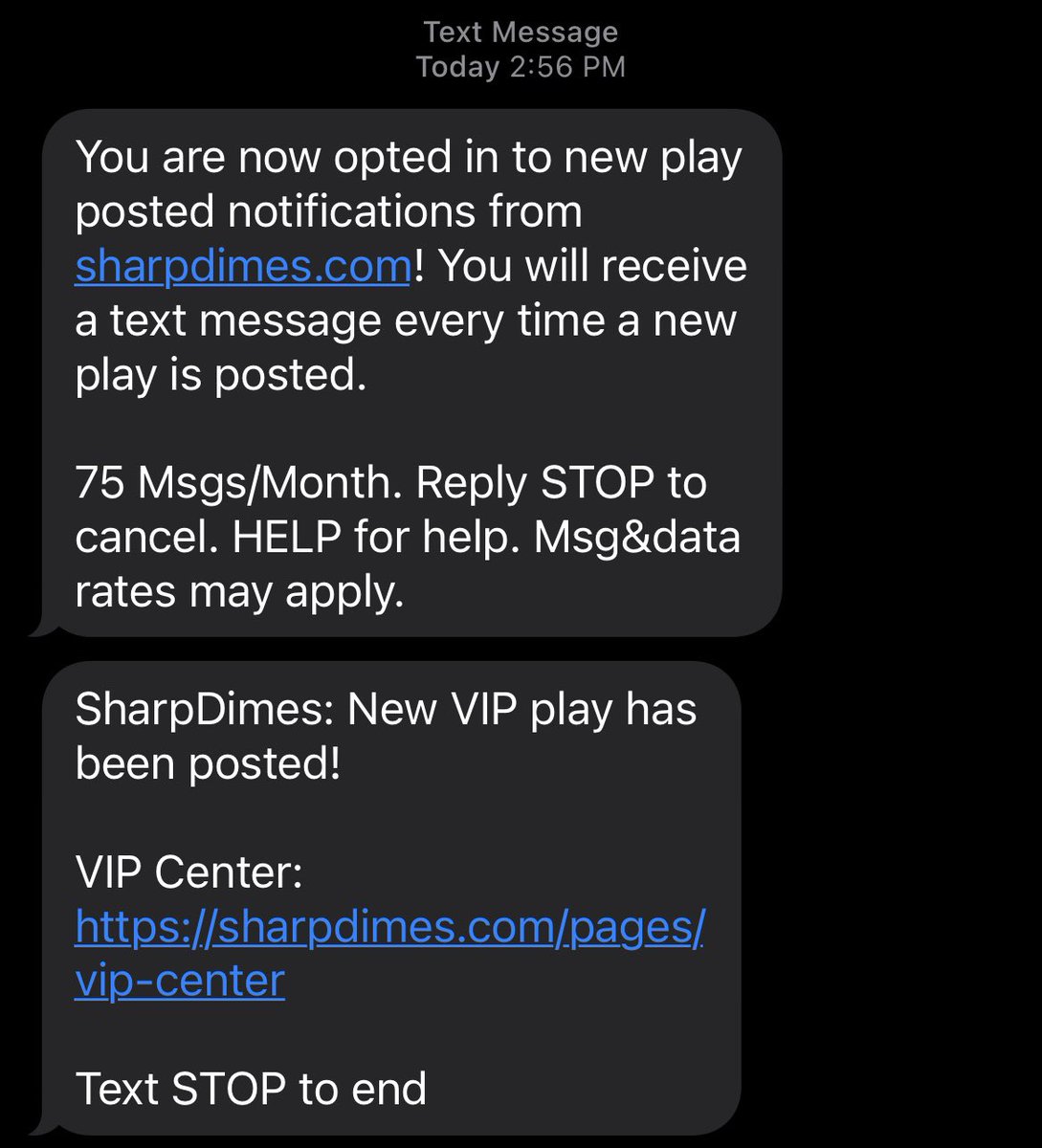 SharpDimesVIP's tweet photo. Text message alerts are SO close my boys!

Beta testing is moving smooth.

Should have this going very soon! https://t.co/5fAXUDPUDc