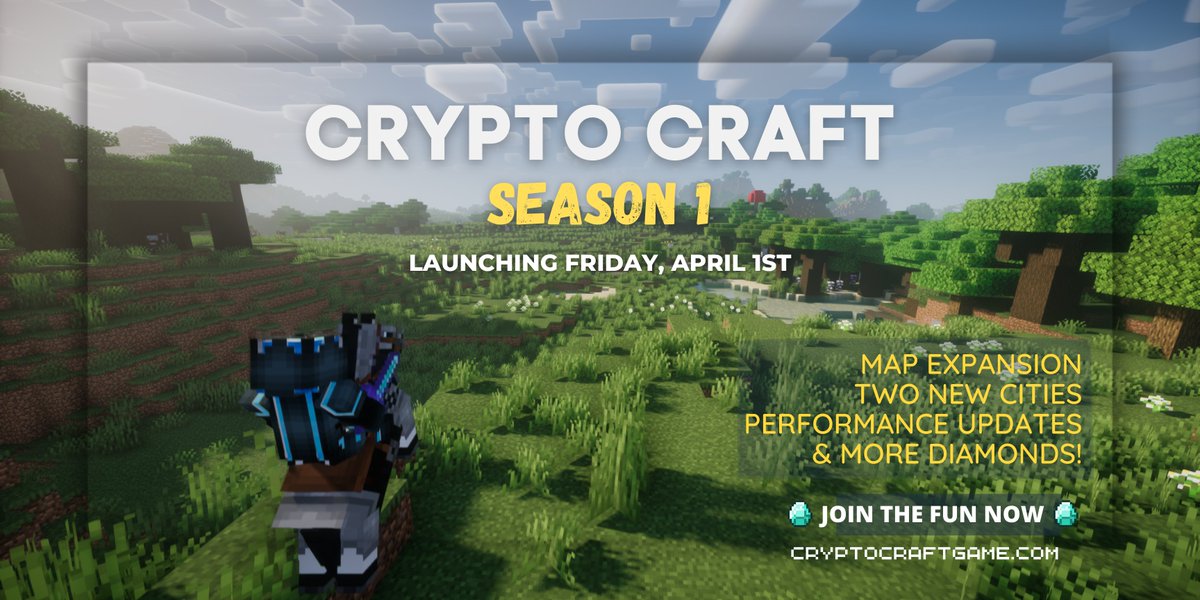 CryptoCraftGame's tweet photo. Our TRUE play-to-earn Minecraft metaverse is starting Season 1 on Friday! .

Giving away 1 free NFT to celebrate
🥳 Follow @CryptoCraftGame 
🥳 Retweet
🥳 Tag 3 Friends

🕕Winner in 48 hours. Good luck have fun! https://t.co/Vi7TAPMPNr