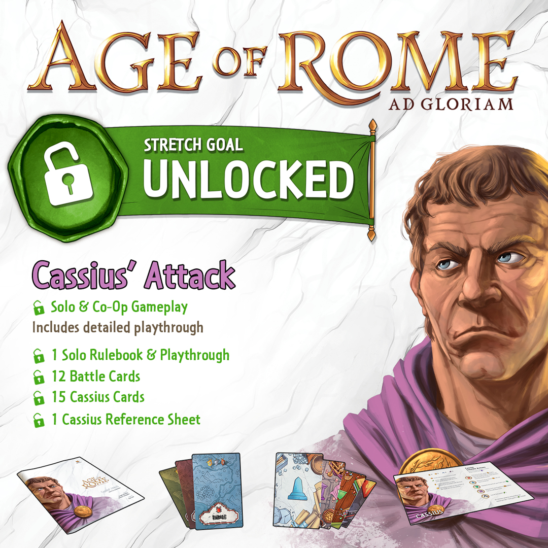 teetotumgames's tweet photo. We are on the first hours of the campaign and Age of Rome has managed to reach 30000€ and 442 backers! As a thank you, we want to reveal the first stretch goal of the campaign which is Cassius’ Attack! #Kickstarter #boardgame #boardgames https://t.co/XSXmqzciNZ