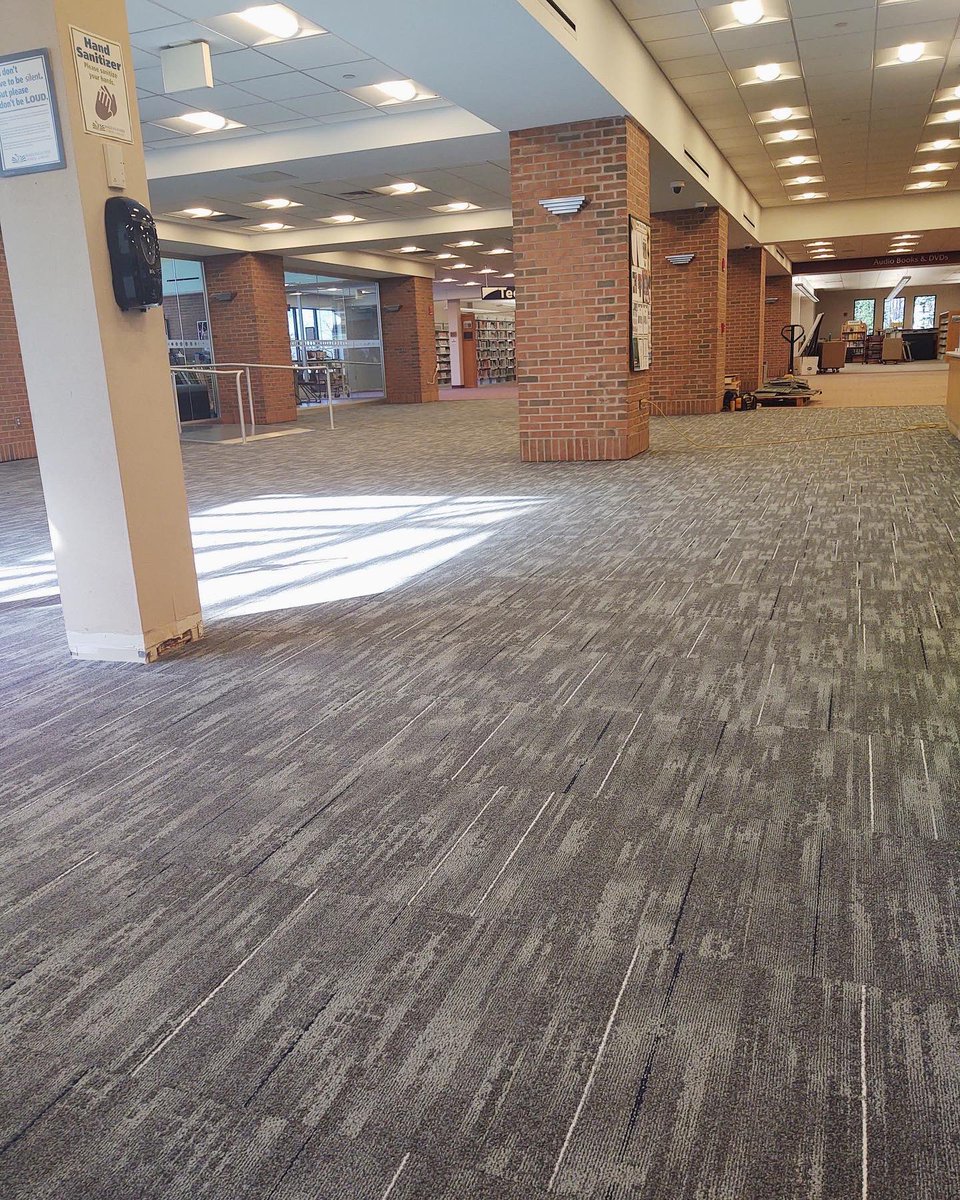 Walpublib's tweet photo. Thanks for your patience while we closed today to begin carpet replacement! We will reopen tomorrow with a brand new look in the stairwell and Check-Out area. More updates on the ongoing #WPLGlowup coming soon!
.
.
#LibraryGlowUp #GlowUp #LibraryLove https://t.co/qyqDjBbDR1