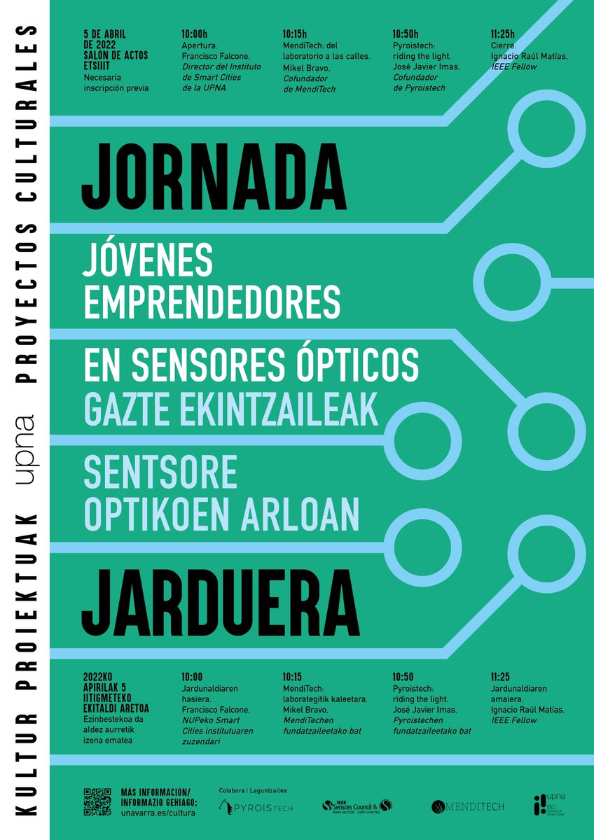 IEEESensorsES's tweet image. Hemos organizado una jornada muy interesante para el día 5 de abril en torno a jóvenes emprendedores en sensores ópticos.
Más información en: events.vtools.ieee.org/event/register…