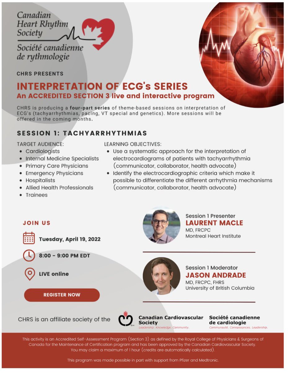 CHRS is excited to announce the upcoming ‘Interpretation of ECG’s Series’. Registration for session 1 on tachyarrhythmias is available here —> us02web.zoom.us/webinar/regist…