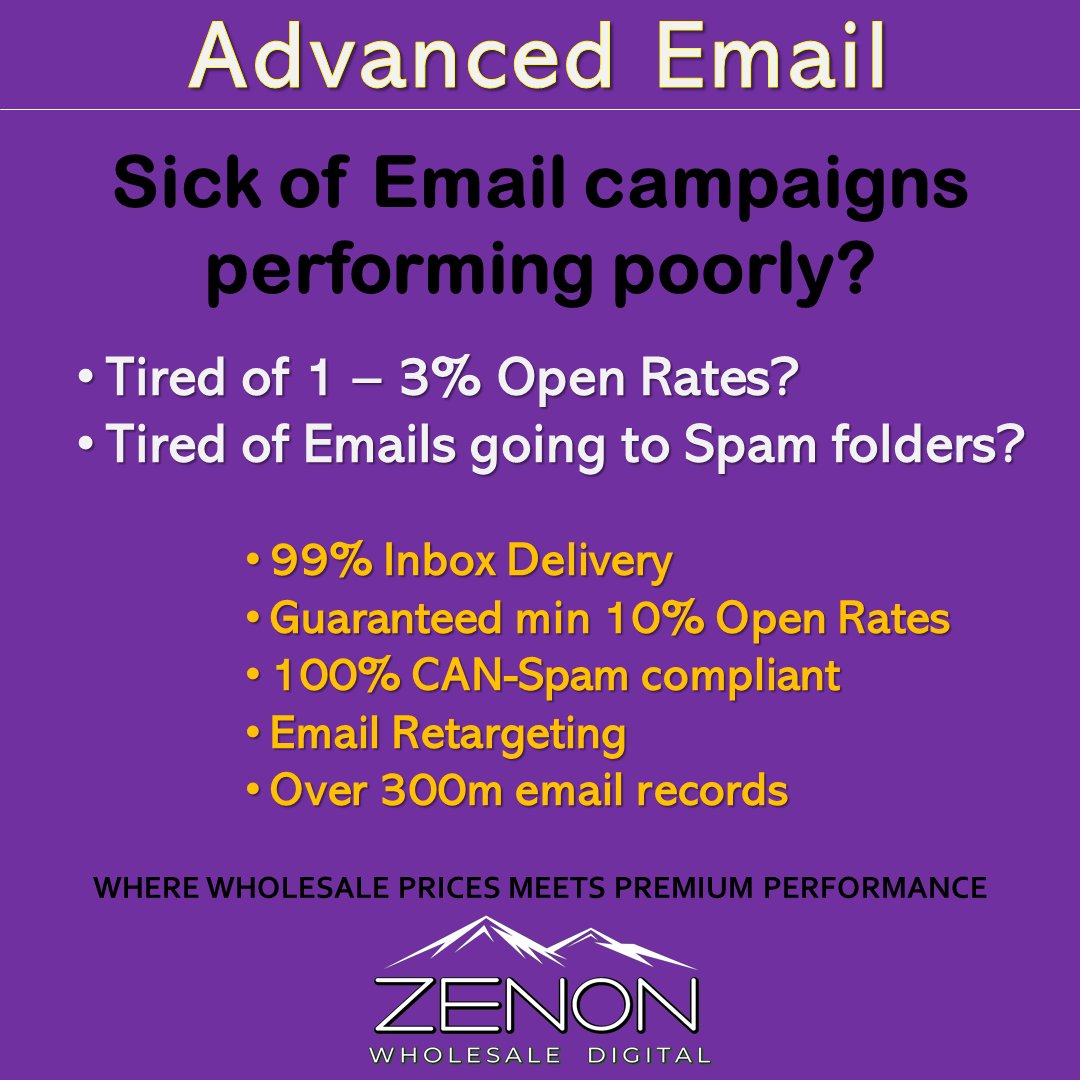 ZenonWholesale's tweet image. 99% Inbox Delivery rates. Guaranteed minimum 10% Open Rates on the 1st emails &amp;amp; up to 28% Open Rates on "re-drops". Start crushing it with your Email Campaigns again  #advancedemail #programmaticads #OTT #CTV #whitelabel #wholesalerates
