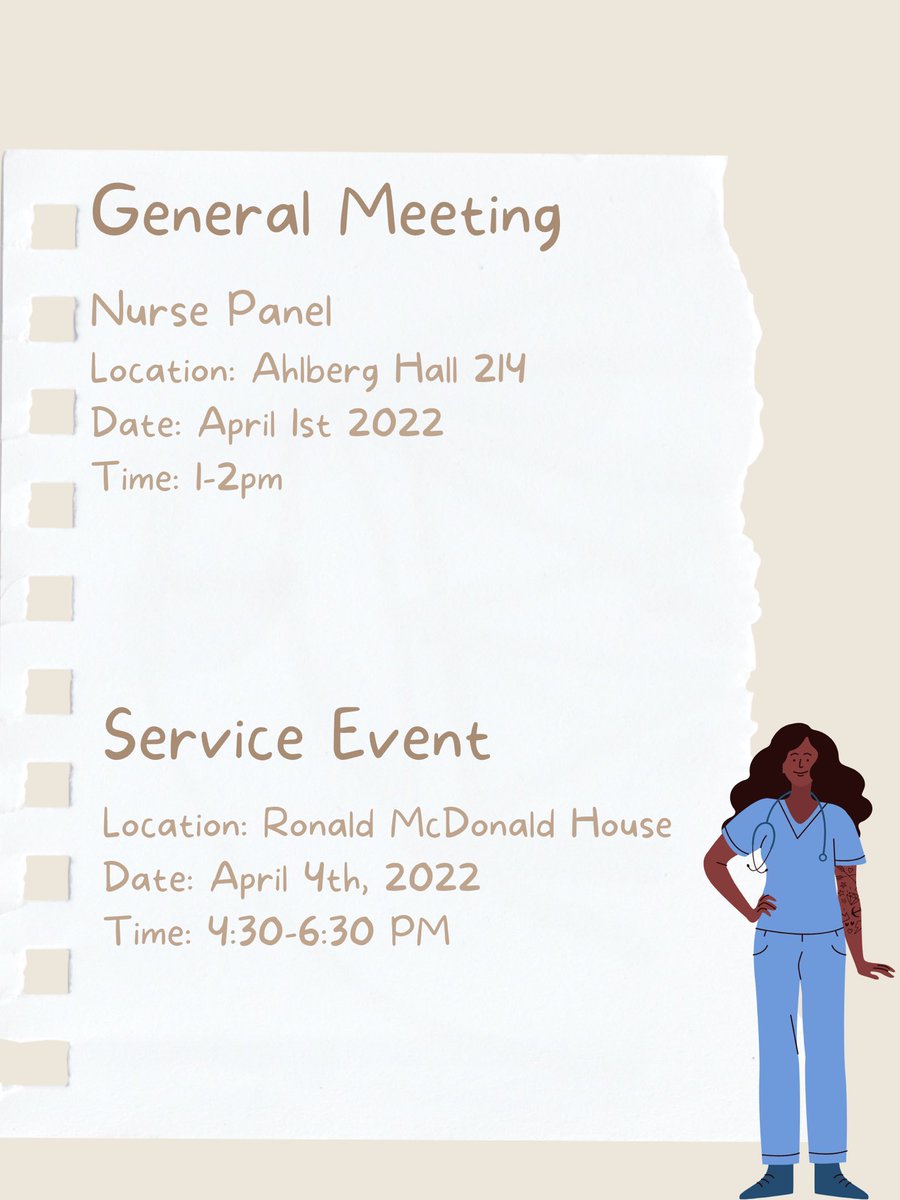 Hey everyone!! I hope everyone is having a great week ☺️ We have a general meeting where we will be hosting a nursing panel this FRIDAY! FHCP also planned a service event coming up on April 4th! The executive positions are open and ready for people who are interested to sign up.