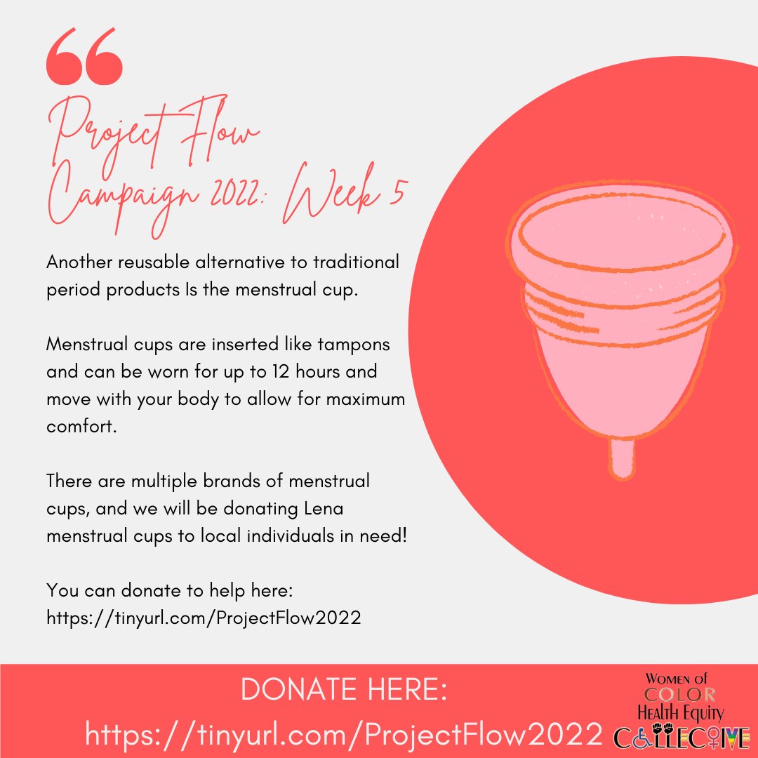 WOCHECollective's tweet photo. Welcome to the last week of #ProjectFlow 2022! Another reusable menstrual product we will be donating are menstrual cups.

Help us purchase these for local individuals in need by donating here: https://t.co/XIWoJO9Bqx https://t.co/EpoXcciSP2
