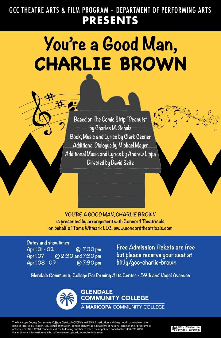 TheVoiceGCC's tweet photo. GCC's production of "You're A Good Man Charlie Brown", opens April 1st at the Performing Arts Center! Tickets are free; reserve via this link: https://t.co/2ljbT0SGhx
Shows: 
Apr. 1 @ 7:30 P.M.
Apr. 2 @ 7:30 P.M.
Apr. 7 @ 2:30 and 7:30 P.M
Apr. 8 @ 7:30 P.M
Apr. 9 @ 7:30 P.M. https://t.co/svRoaN5Jgs