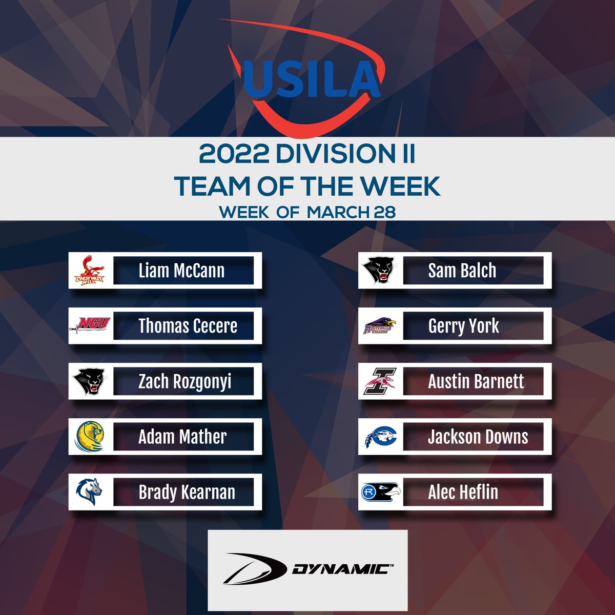 USILA_Lax's tweet photo. Congratulations to this week's USILA/Dynamic Teams of the Week (Week of March 28)! Let's goooooo! https://t.co/Wme7wa4OGO