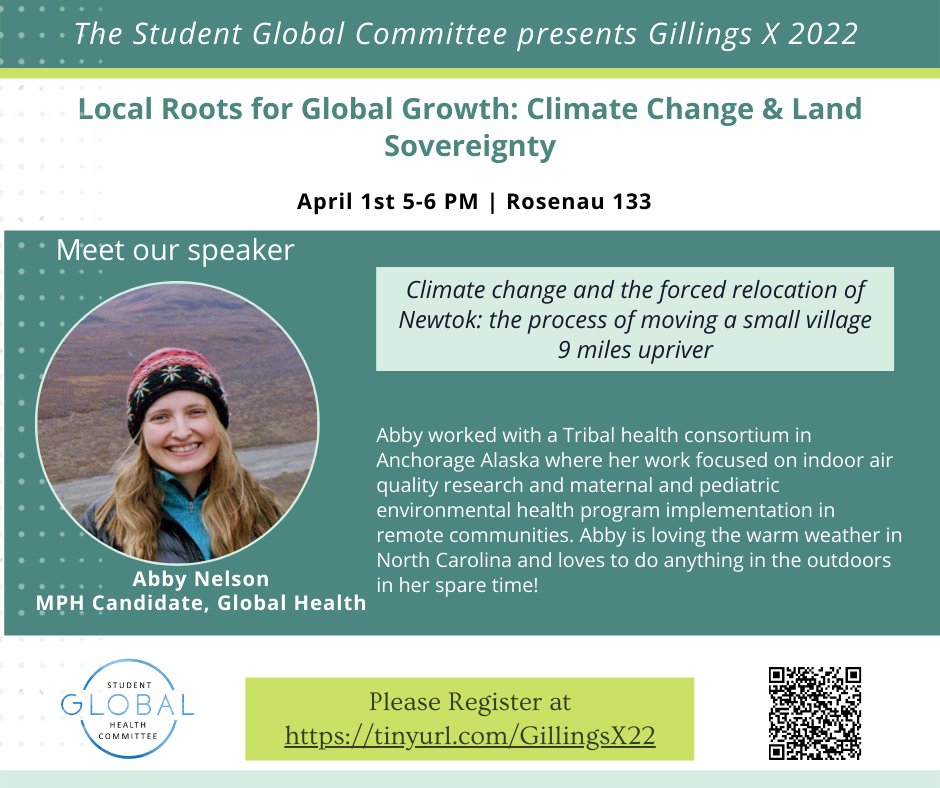 sghc_unc's tweet photo. Meet our speaker at the #GillingsX2022 event live this Friday #AbbyNelson 
Please register to join us https://t.co/oSqfkdtdBU https://t.co/wnI7uOaNn8