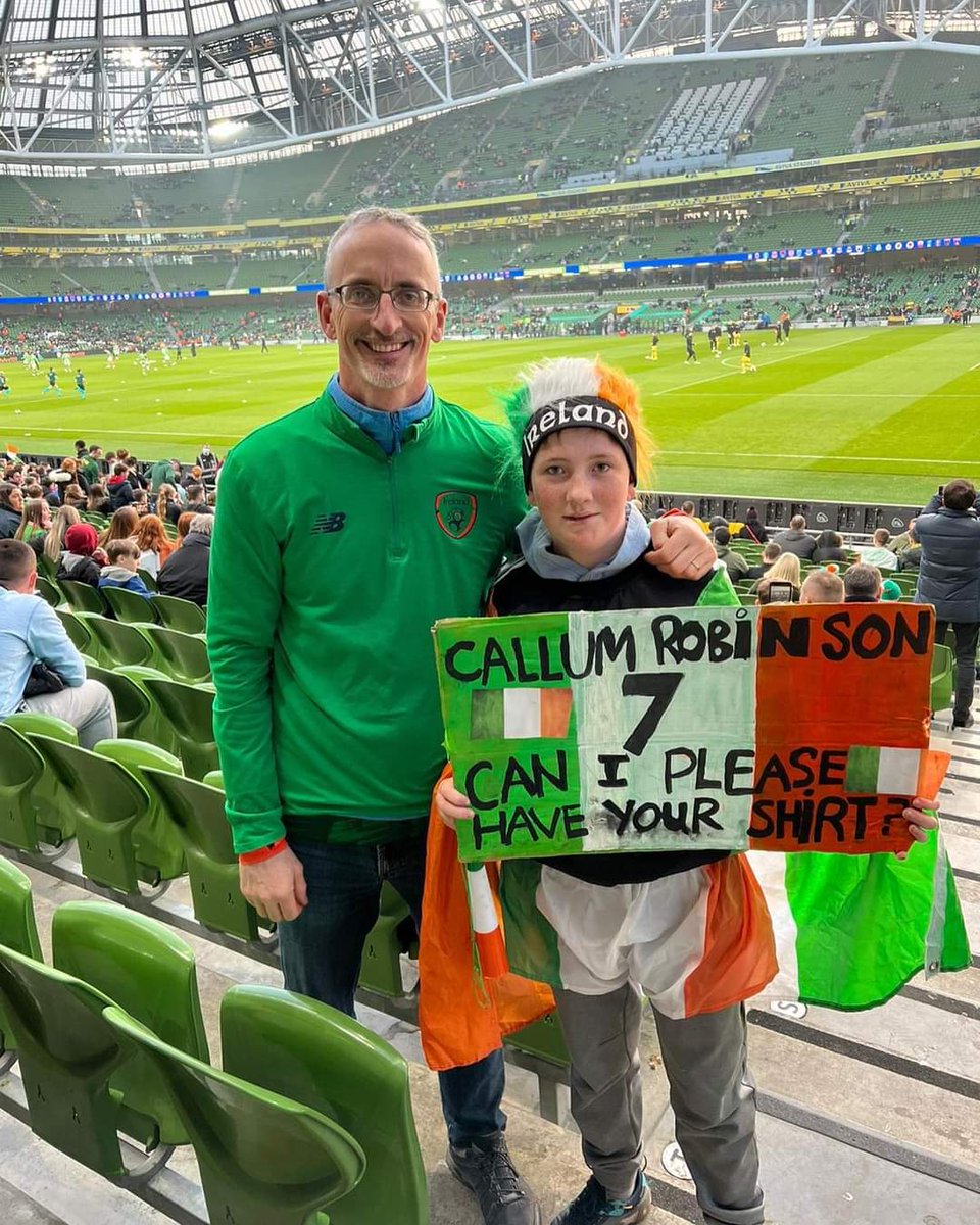 DouglasHallAFC's tweet photo. Coach Terry with his son,Archie, were at this evenings @faireland match versus Lithuania. They were hoping for a few goals after Saturdays result but were happy to settle for a 1-0 win. He didn’t get Callum Robinsons shirt either #gutted #coybig #dhafc https://t.co/txyxgriGKb