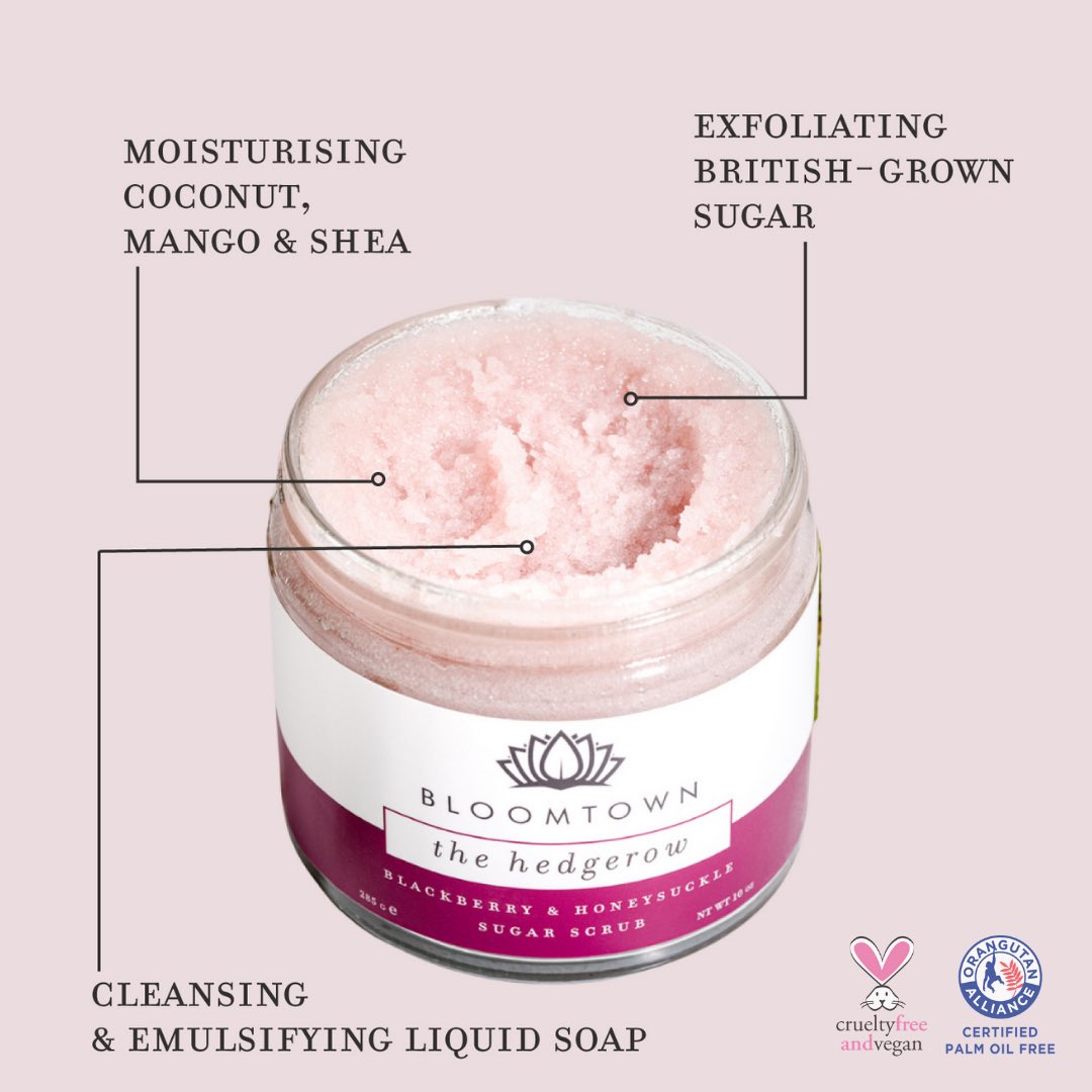 Get smooth, glowing skin with our 3-in-1 body scrub made with British-grown sugar, nourishing plant butters and a gentle cleanser that emulsifies on contact with water, leaving skin moisturised, not greasy 🙌🌷😍

#Bloomtown #PalmOilFreeProducts #BodyScrub #SugarScrub #SmoothSkin