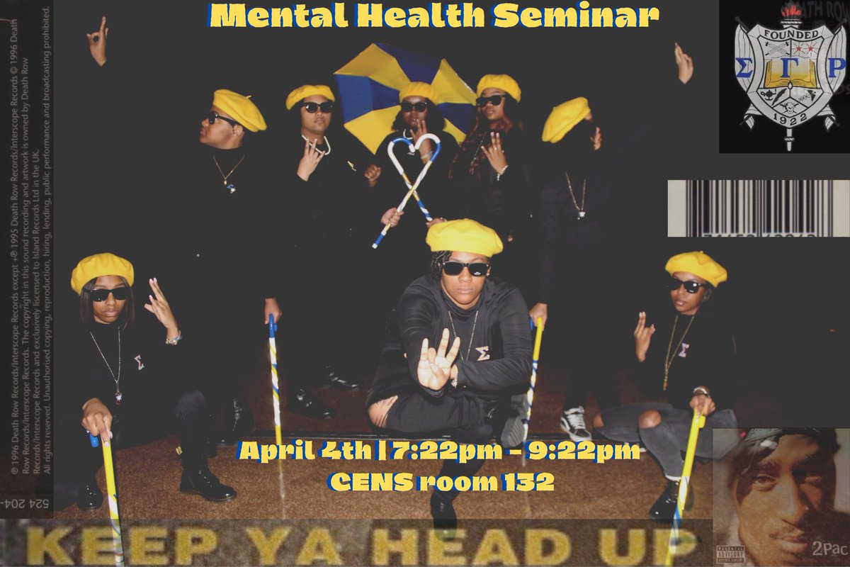 Delta_Omega_Chp's tweet photo. Come out to CENS room 132 April 4th for the “Keep your head up” Mental Health Seminar featuring the fabulous Dr.Hunt 💙💛

6 days till poodle week you don’t want to miss this 🐩

Flyer: @_xIndiaaaa https://t.co/WHdvMbPiQH