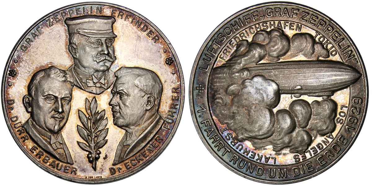 numismagram's tweet photo. For #tonerTuesday, check out this colorful aviation-related silver medal celebrating the world tour of the LZ-127 Graf #Zeppelin! ➡️$465⬅️ https://t.co/dYs1eTZI3y #numismatics #exonumia #medallicart https://t.co/ILhQZvQOta