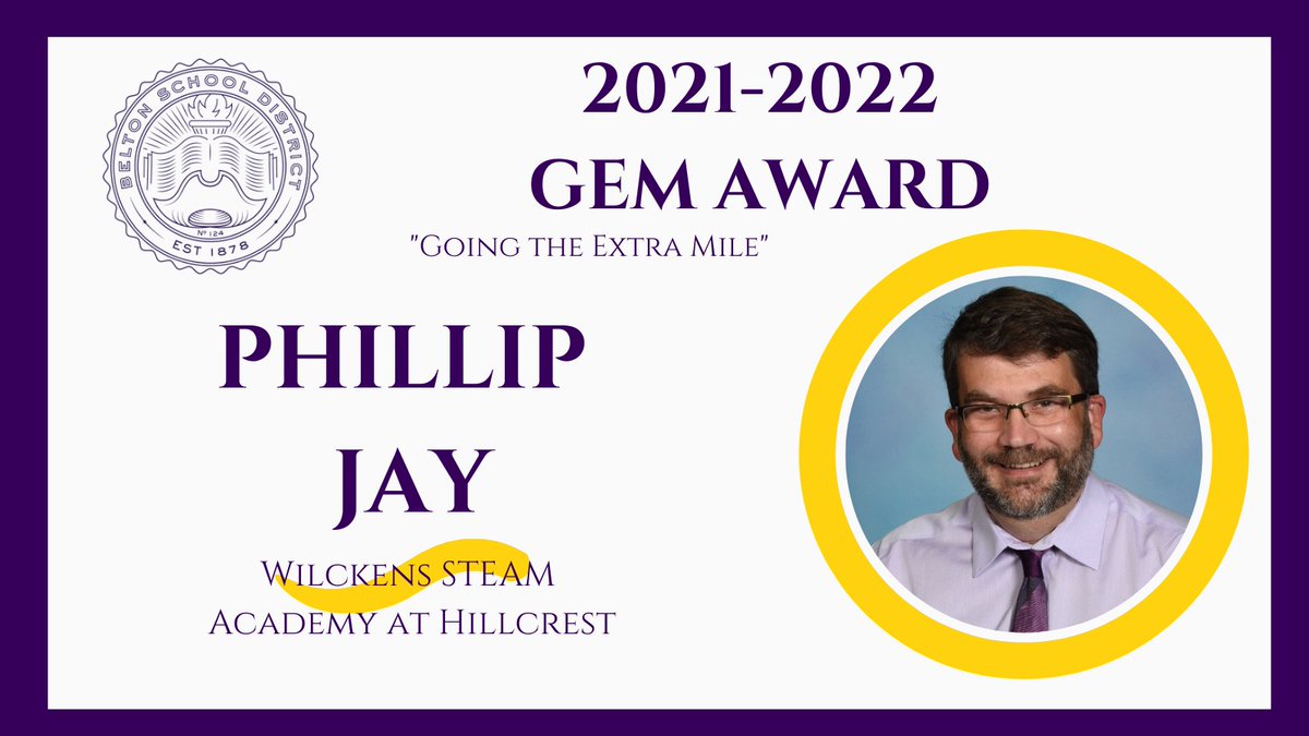 BeltonSchools's tweet photo. ...third, we celebrate a staff member who "Goes the Extra Mile" for students, staff, and our community. 
The GEM Award was presented to Phillip Jay, Wilckens STEAM Academy at Hillcrest counselor.

#Proud2BPirates https://t.co/12V7D5X4ds