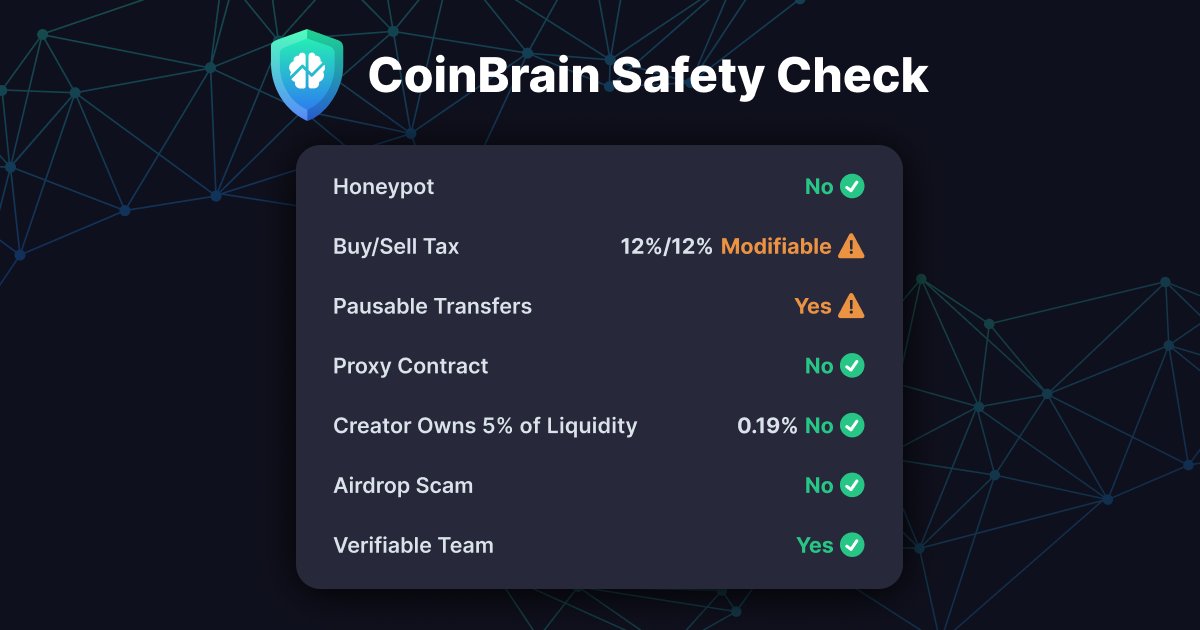 CoinBraincom's tweet image. 🥳New Feature Alert! 🥳

Today, we’re releasing the first version of our Safety Check🛡! See an overview of the most common safety risks right on the coin’s profile.

Try it now on CoinBrain.com 🔥

#BSC #BSCgems #tokens #crypto #cryptoscams