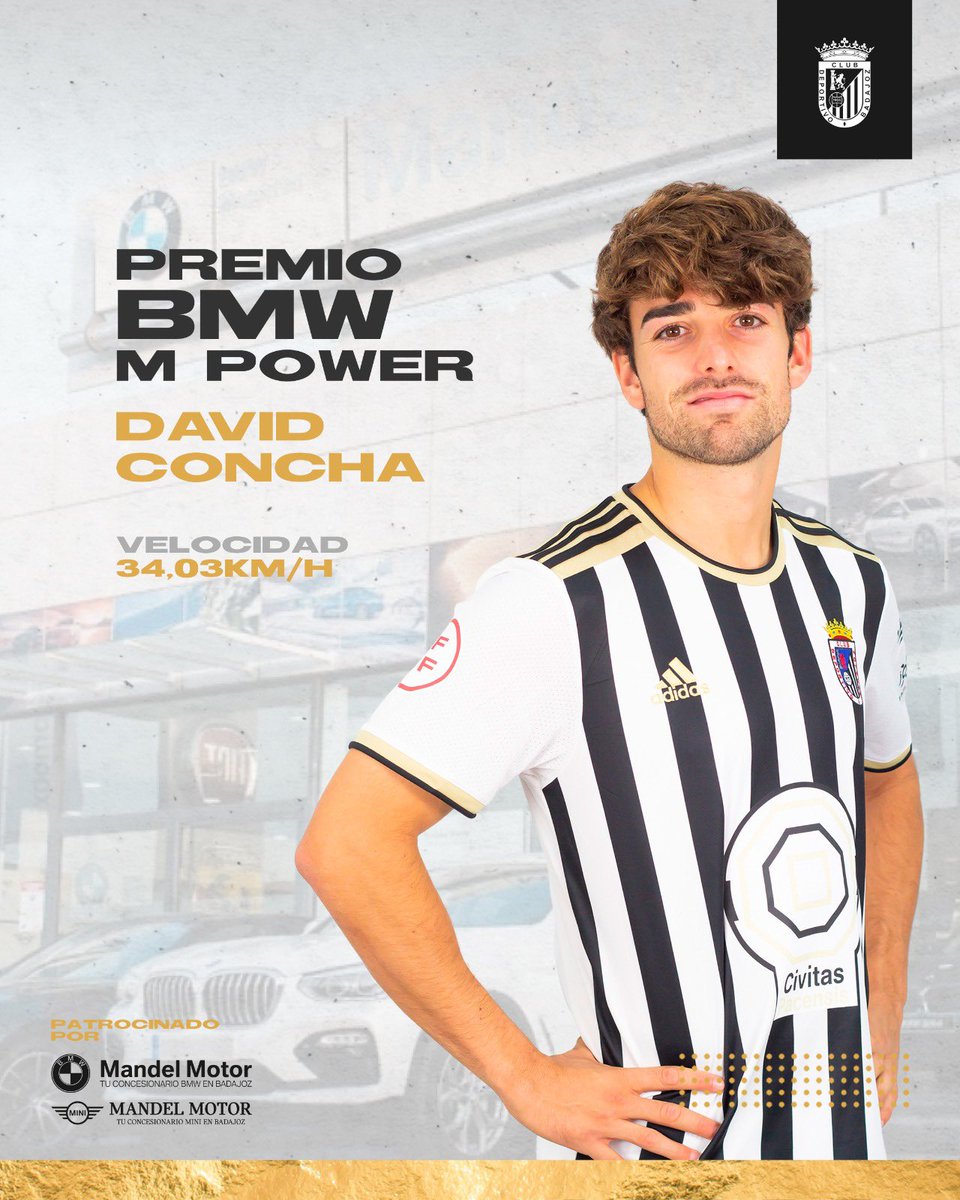 CDBadajoz's tweet photo. ¡Es su semana! 🪄
El jugador más rápido del #BadajozRealUnion fue...💨⠀⠀
¡David Concha, con 34’04km/h!¡Increíble! ⠀⠀
⠀⠀
Enhorabuena por conseguir el PREMIO BMW M POWER de la última jornada🏆👏🏻⠀⠀
⠀⠀
Patrocina #MandelMotor 🚘 https://t.co/r8zaNdx3Zi