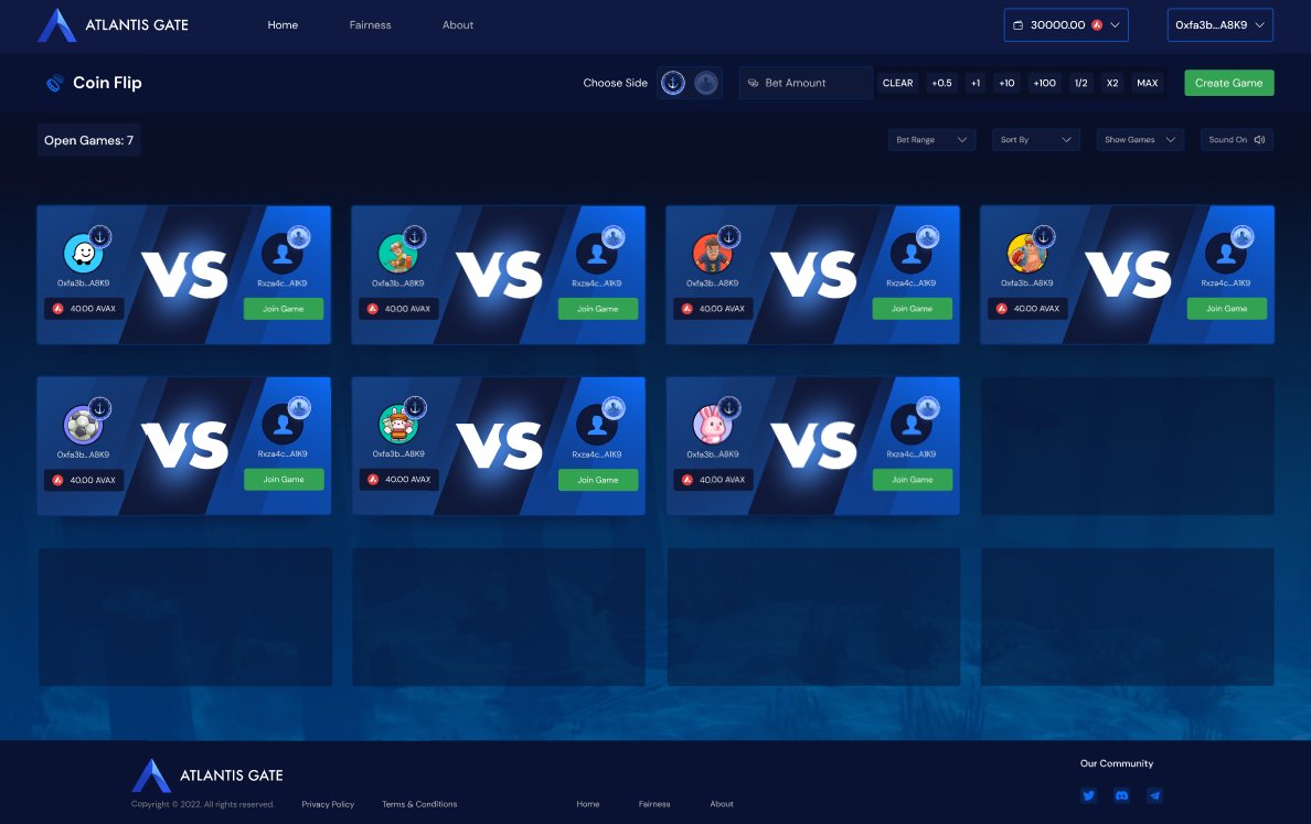 Avasharks's tweet photo. Another preview of #AtlantisGate UI/UX taking shape, specifically our first PvP coin flip game being developed right now! Also, beta testing opportunities will be given to our most active members on Discord! Come and join! https://t.co/1y2kqlU8hb