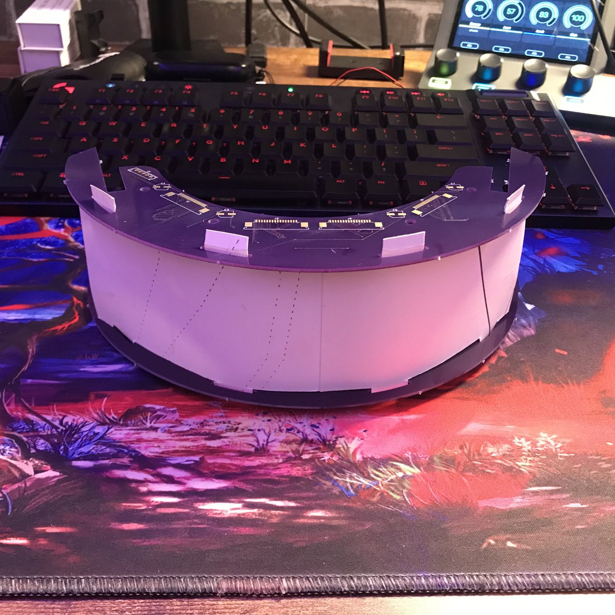 CyberJoules's tweet photo. First set of @oshpark boards came in yesterday for the Daft Punk helmet! Compared to its 3D printed counterpart, it looks great! Expecting the main LED display probably next week so tentative assembly stream will be Saturday, April 9th. https://t.co/gRSyZn3tD3