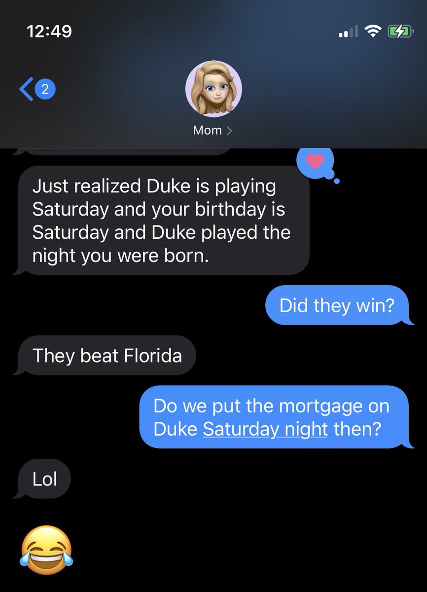 IvitelloNI's tweet photo. Duke Saturday night mortgage play according my mom (sort of) https://t.co/OhopRsJf8J