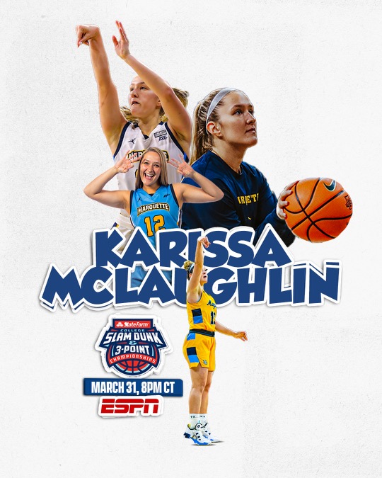 Marquette WBB (@marquettewbb) on Twitter photo She's not done quite yetβΌοΈ
Congrats to Karissa McLaughlin on being selected for the State Farm College 3-Point Championship! Catch her Thursday at 8 p.m. on ESPN.
π >> bit.ly/3IW8CkU
<a href="/CollegeSLAM/">College Slam</a> | #muwbb She's not done quite yetβΌοΈ
Congrats to Karissa McLaughlin on being selected for the State Farm College 3-Point Championship! Catch her Thursday at 8 p.m. on ESPN.
π >> bit.ly/3IW8CkU
<a href="/CollegeSLAM/">College Slam</a> | #muwbb