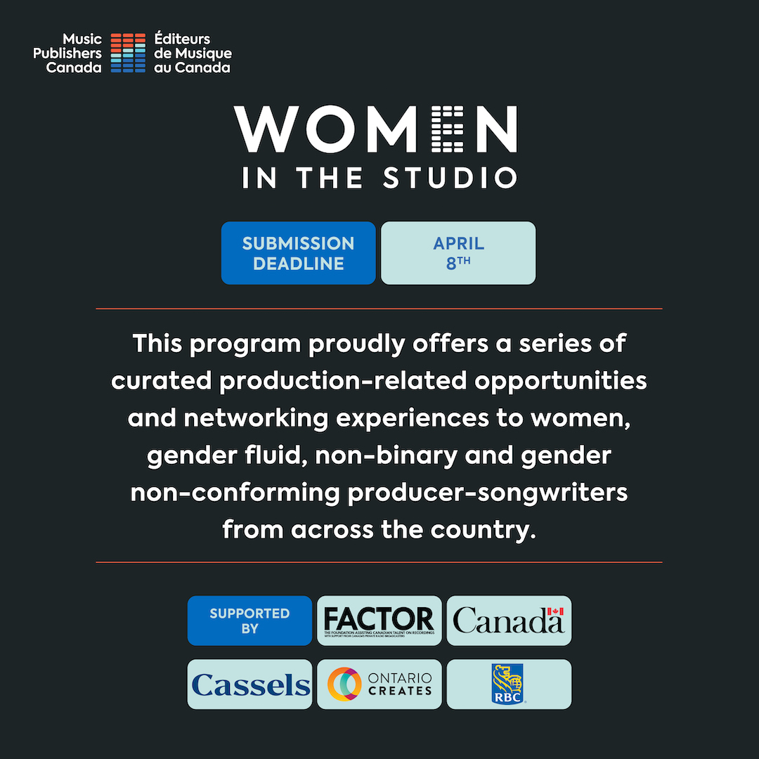canmuspub's tweet photo. REMINDER: Applications for #WomenInTheStudio 2022 are closing on April 8th. Don't miss out on your chance to access valuable insights from mentors and industry experts. More info: https://t.co/AFHConGi0f https://t.co/JGZNzvSfMQ