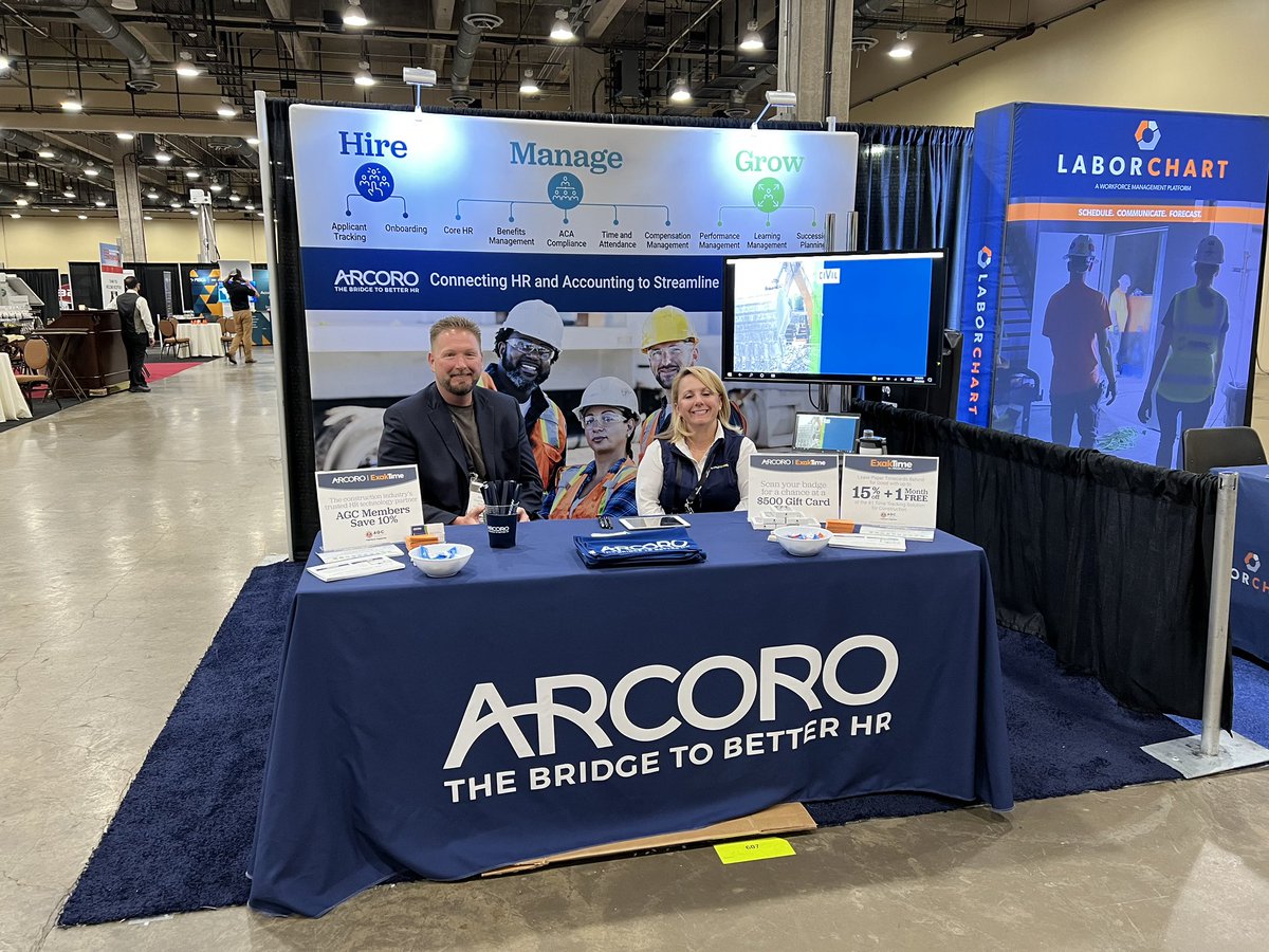 exaktime's tweet photo. If you’re in Texas, don’t forget to stop by the @arcorohr and #ExakTime booth #607 at #AgcCon2022 to get a chance to win big! #TimeTracking #Construction #Team #HR #HRManagement https://t.co/mWLFfnNgxW
