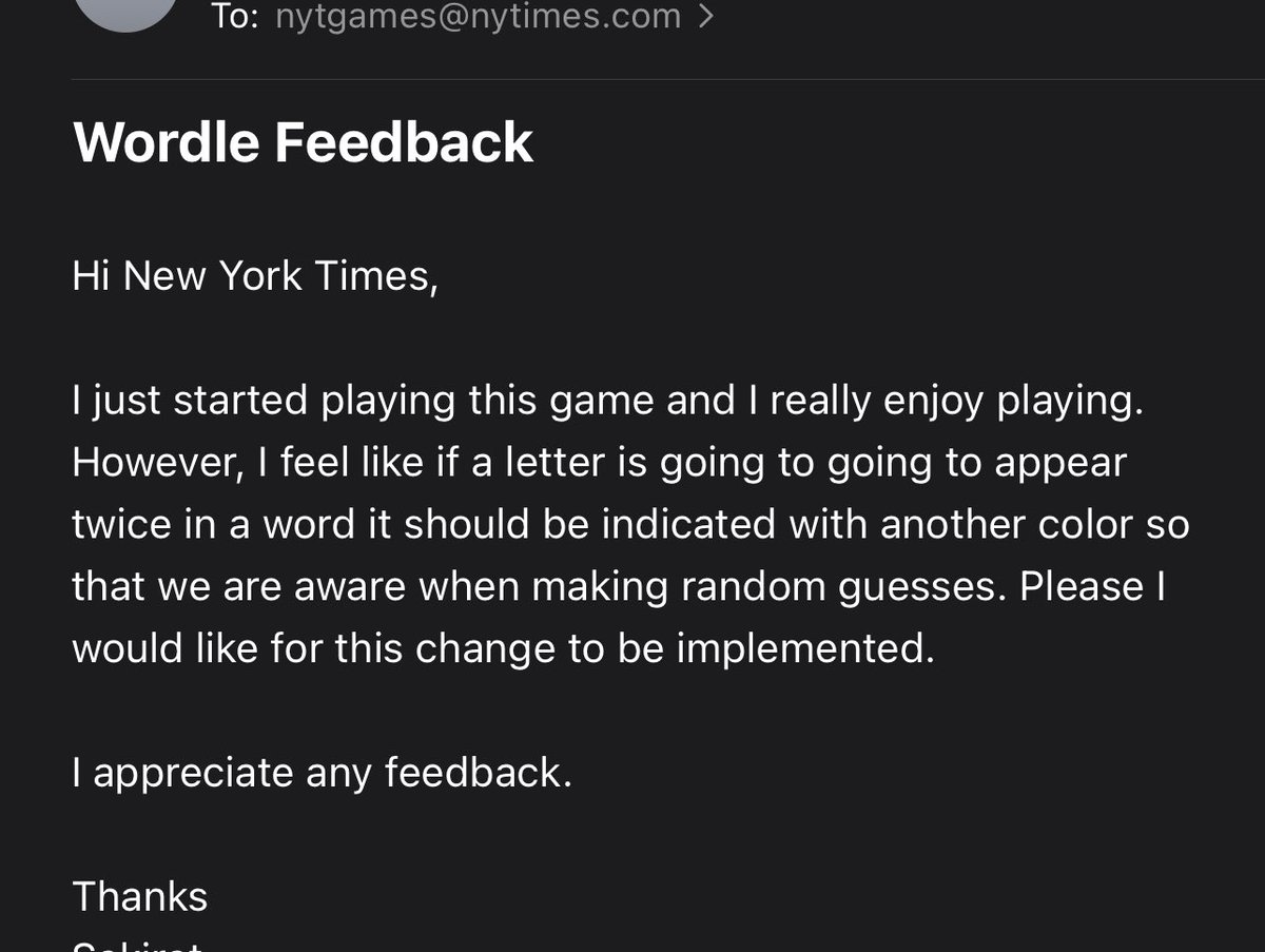 kenibaby's tweet photo. Wordle 283 X I just sent them this email.. we need to know when a letter appears twice https://t.co/B6ghk6XWyH