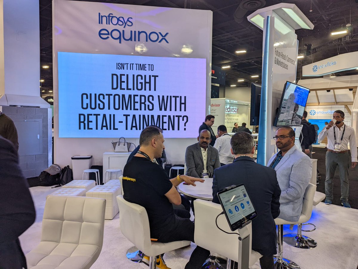 InfosysEvents's tweet photo. After an exciting Day 1, we are all set for some engaging conversations and showcases today. Visit @infosysequinox booth #7070 at #Shoptalk2022 to learn how retailers can enable #HumanCentricCommerce experiences for their businesses. https://t.co/JII9gmFzQB