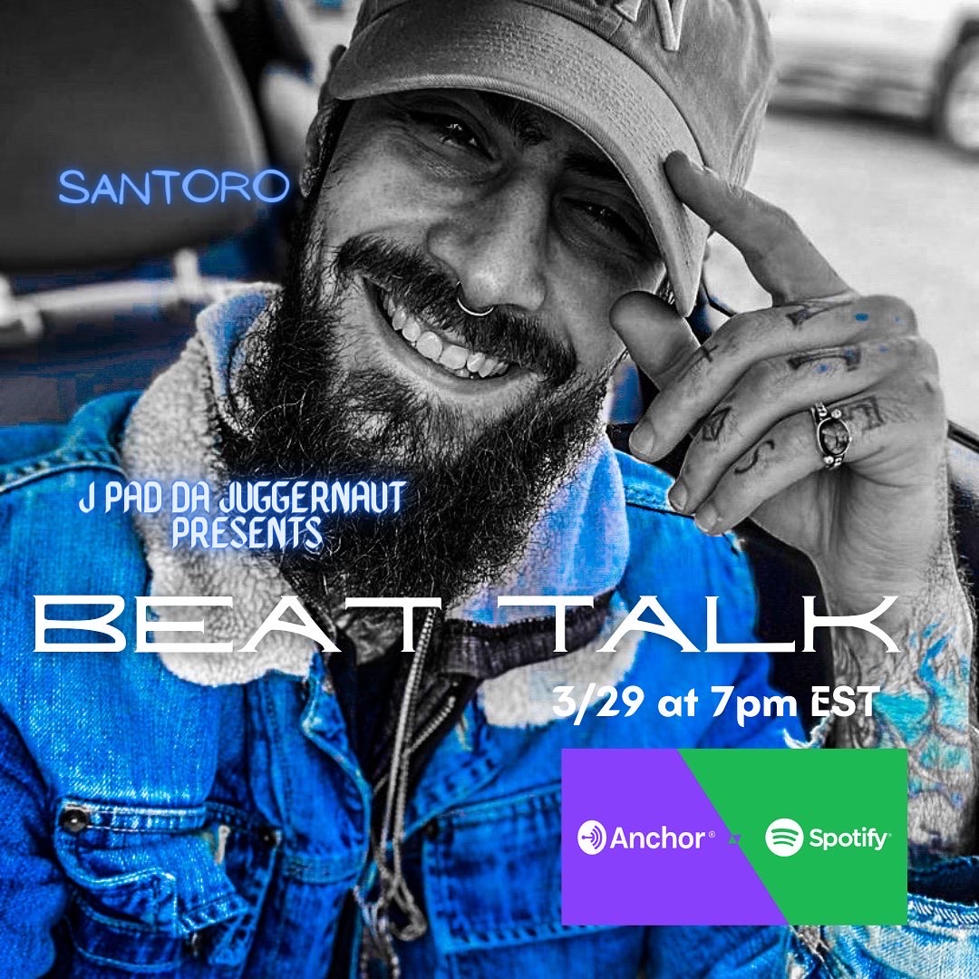 jpadjuggernaut's tweet photo. Interview tonight at 7pm EST. Santoro on Beat Talk with J Pad Da Juggernaut on Anchor and Spotify #anchor #spotify #beattalk #musicproduction #santoro https://t.co/fEjDc7z8Xv