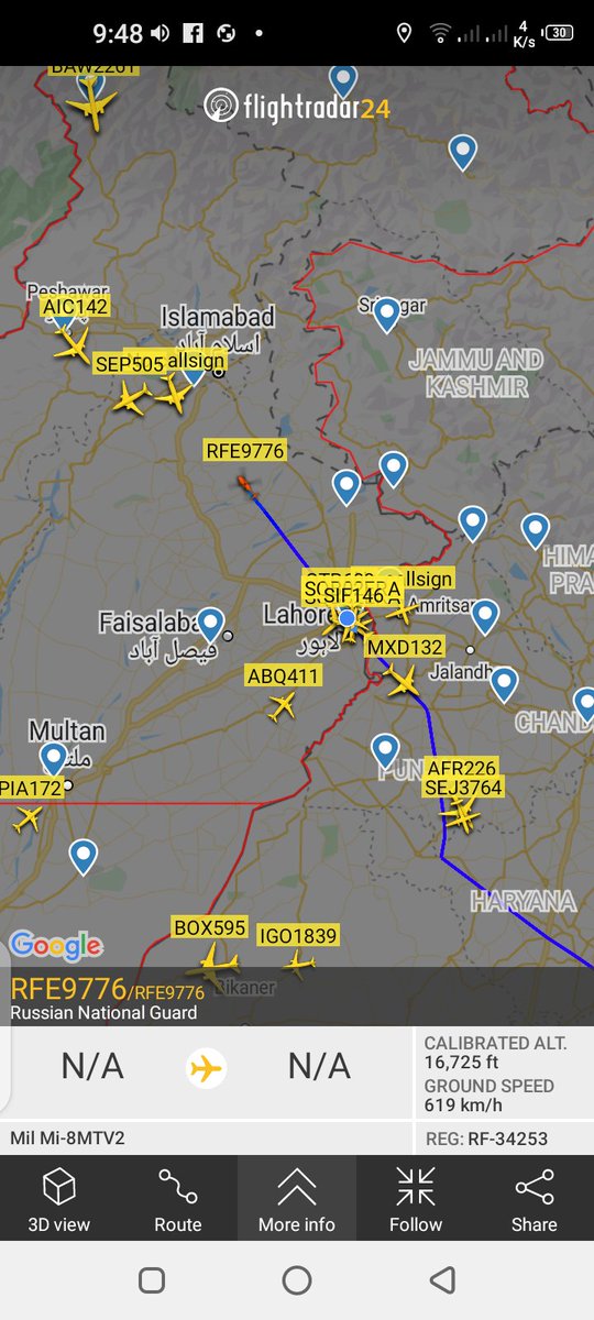 TahoorNaik's tweet photo. seriously? 
This is such a long flight for a helicopter mil mi 8mtv2 over #OPLA or its @flightradar24
#Lahore
#uniqueflights
#avgeek
#milmi 8mtv2
@noorabbasmirza https://t.co/WYbcGJZ5dc