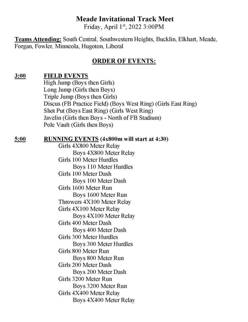 MeadeBuffaloes's tweet photo. Good luck to our MHS Track team! Come out to cheer for our Buffaloes as we host our first meet of the season Friday, April 1st. Field events begin at 3:00pm. The 4x800 will start at 4:30pm followed by the remaining running events at 5:00pm.
#WeR226 #MeadeBuffaloes #MHSTrack https://t.co/5iUxXCw8dc